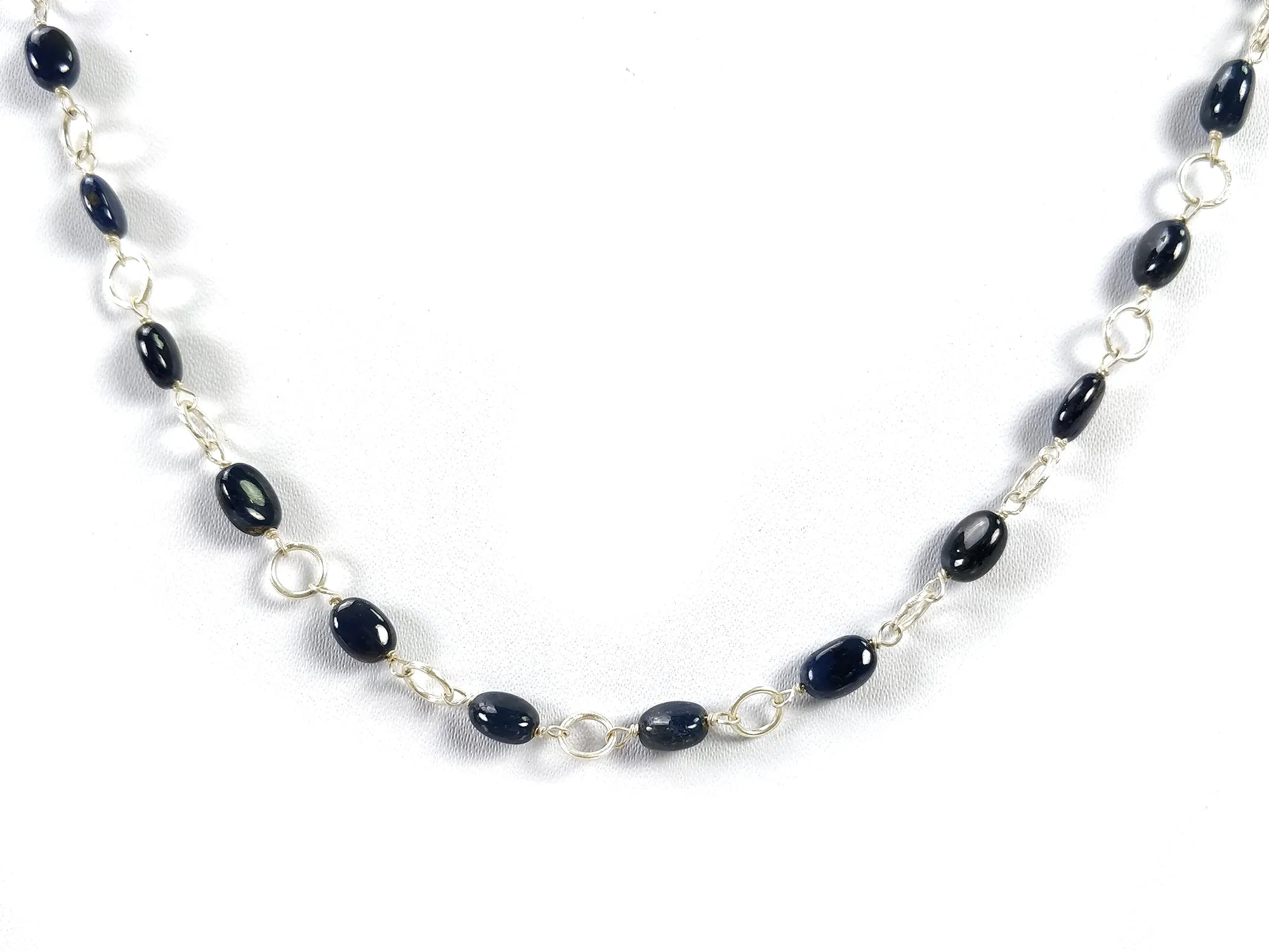 BLUE SAPPHIRE Gemstones Beads Chain NECKLACE : 925 Sterling Silver Natural Sapphire Cabochon 17" Statement Necklace Gift For Her