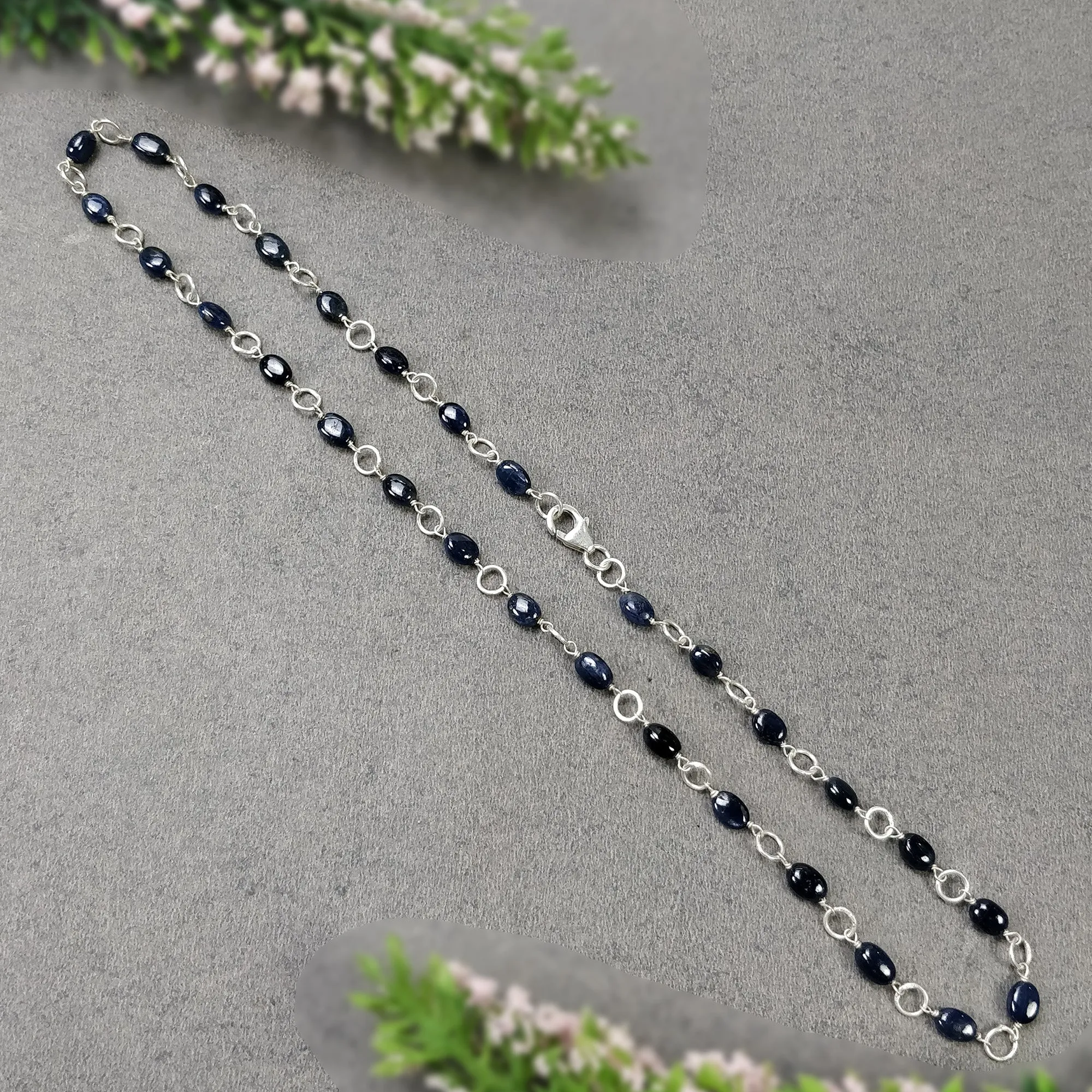 BLUE SAPPHIRE Gemstones Beads Chain NECKLACE : 925 Sterling Silver Natural Sapphire Cabochon 17" Statement Necklace Gift For Her