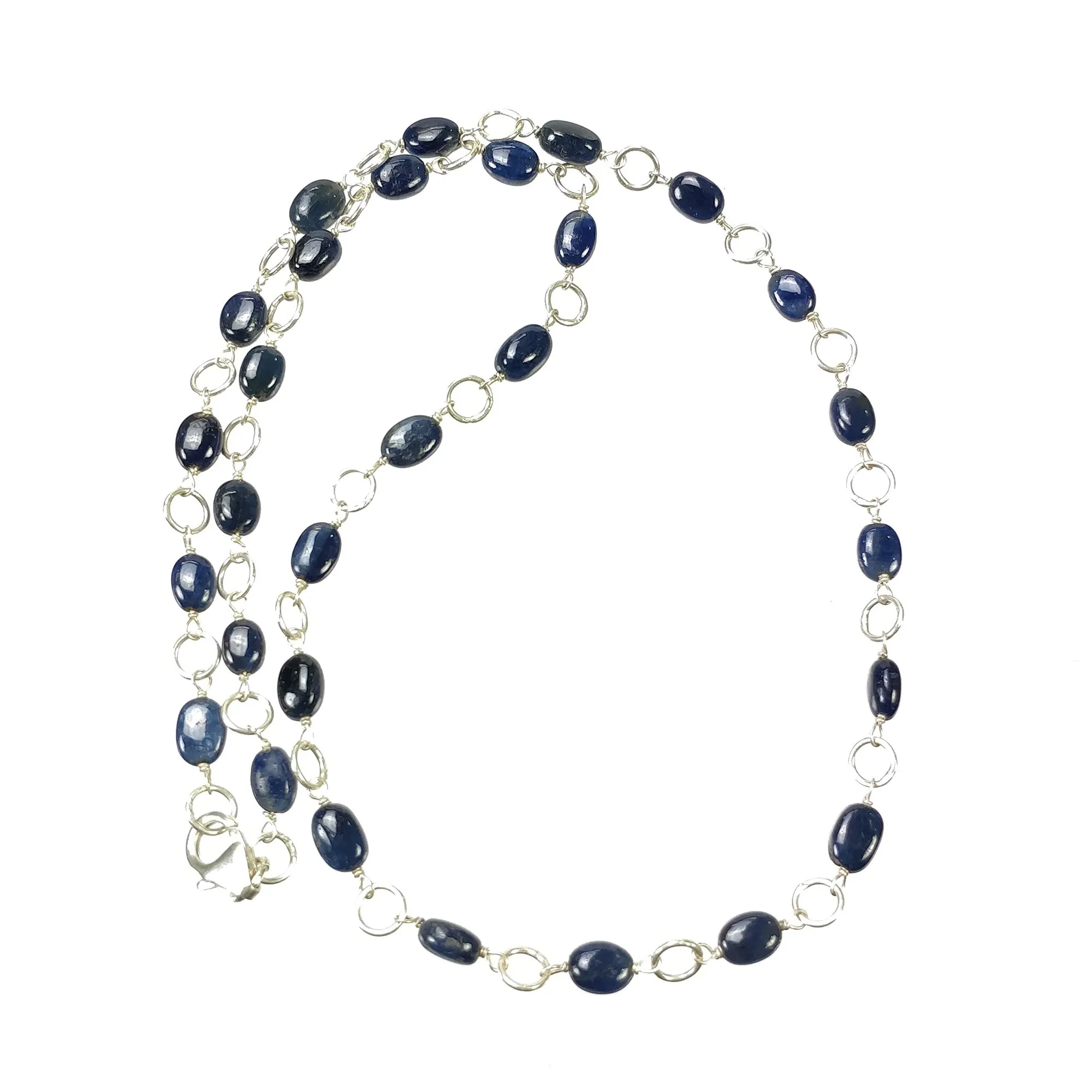 BLUE SAPPHIRE Gemstones Beads Chain NECKLACE : 925 Sterling Silver Natural Sapphire Cabochon 17" Statement Necklace Gift For Her