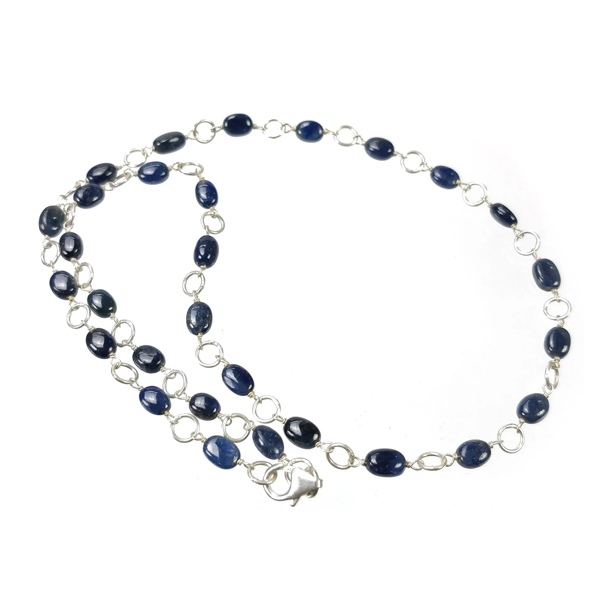 BLUE SAPPHIRE Gemstones Beads Chain NECKLACE : 925 Sterling Silver Natural Sapphire Cabochon 17" Statement Necklace Gift For Her