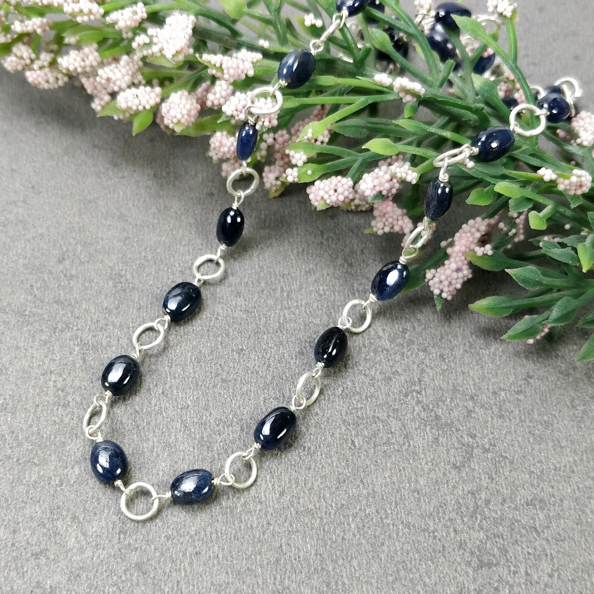 BLUE SAPPHIRE Gemstones Beads Chain NECKLACE : 925 Sterling Silver Natural Sapphire Cabochon 17" Statement Necklace Gift For Her