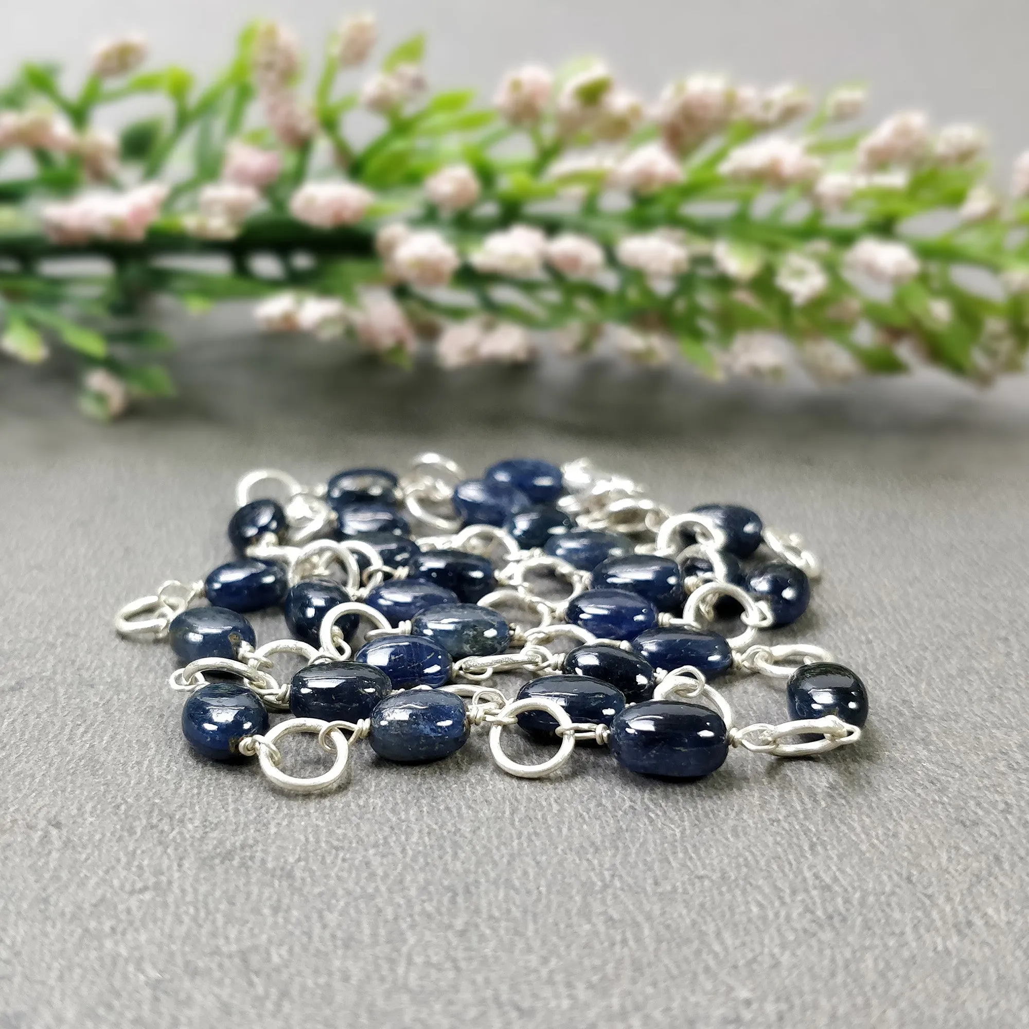 BLUE SAPPHIRE Gemstones Beads Chain NECKLACE : 925 Sterling Silver Natural Sapphire Cabochon 17" Statement Necklace Gift For Her