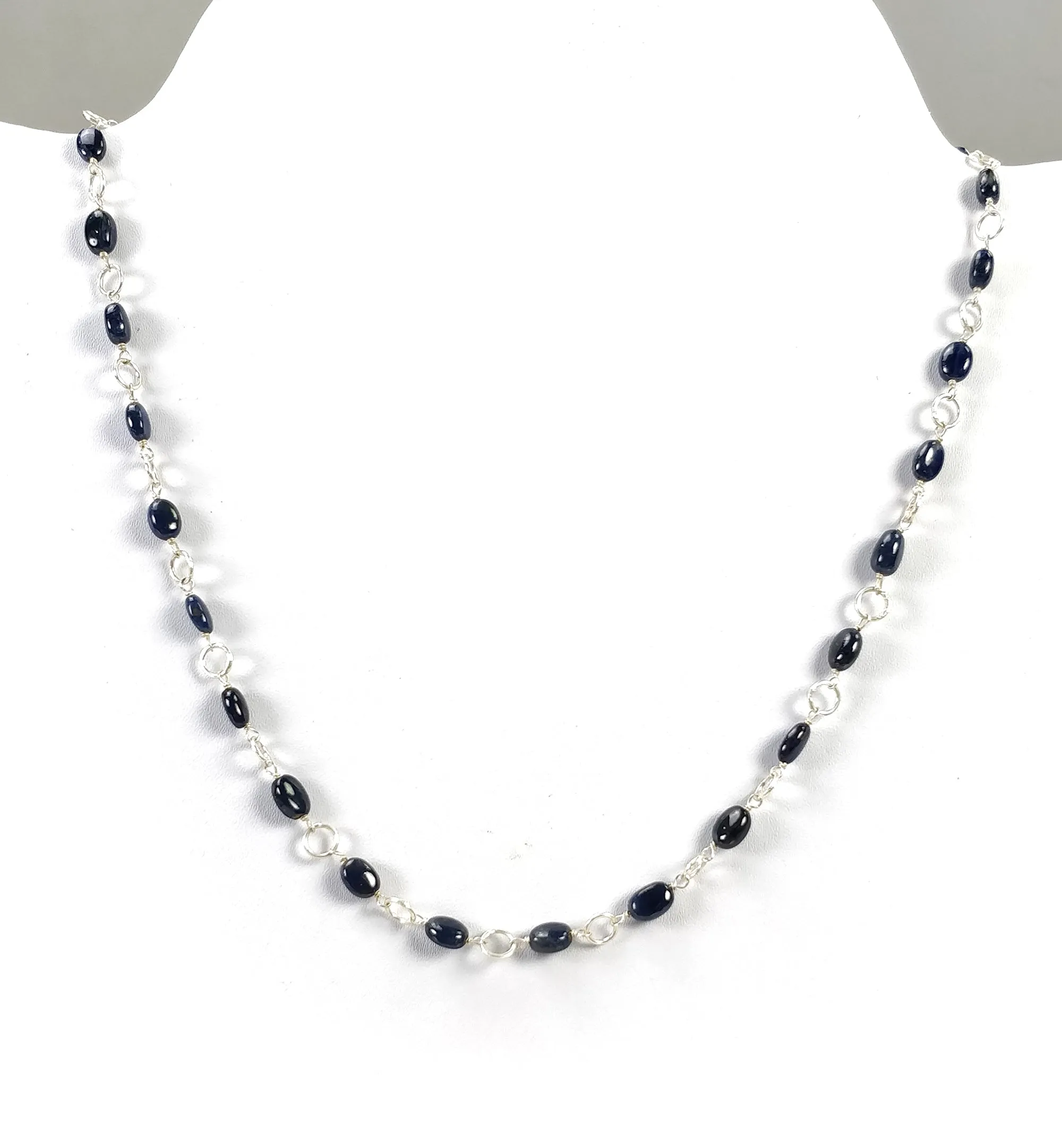 BLUE SAPPHIRE Gemstones Beads Chain NECKLACE : 925 Sterling Silver Natural Sapphire Cabochon 17" Statement Necklace Gift For Her