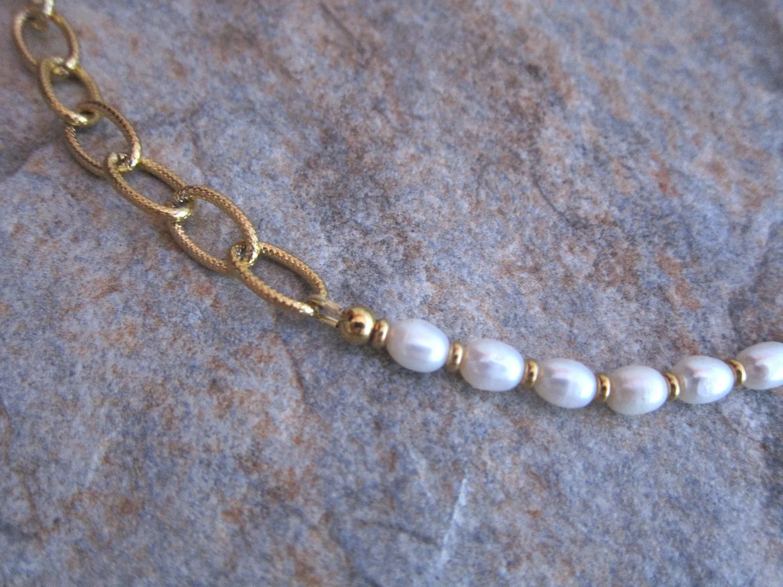 Bora Bora Freshwater Pearl, Stainless Gold Chain Necklace - June Birthstone