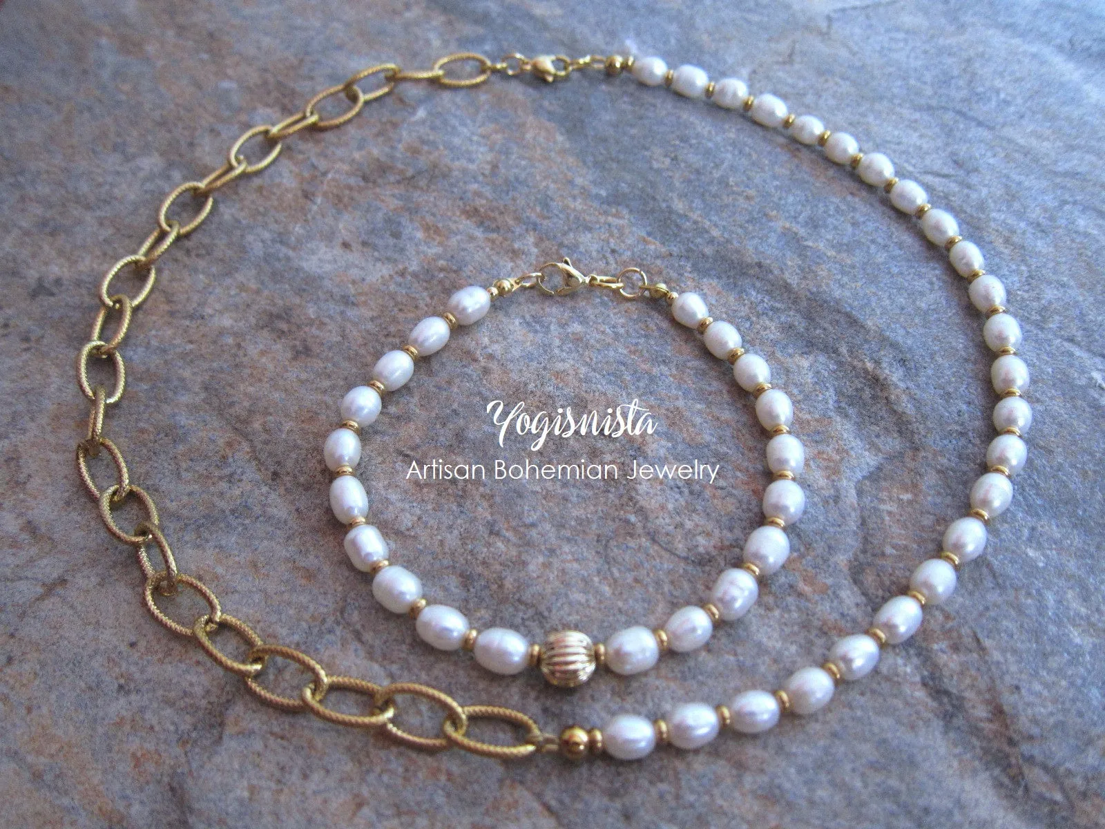 Bora Bora Freshwater Pearl, Stainless Gold Chain Necklace - June Birthstone