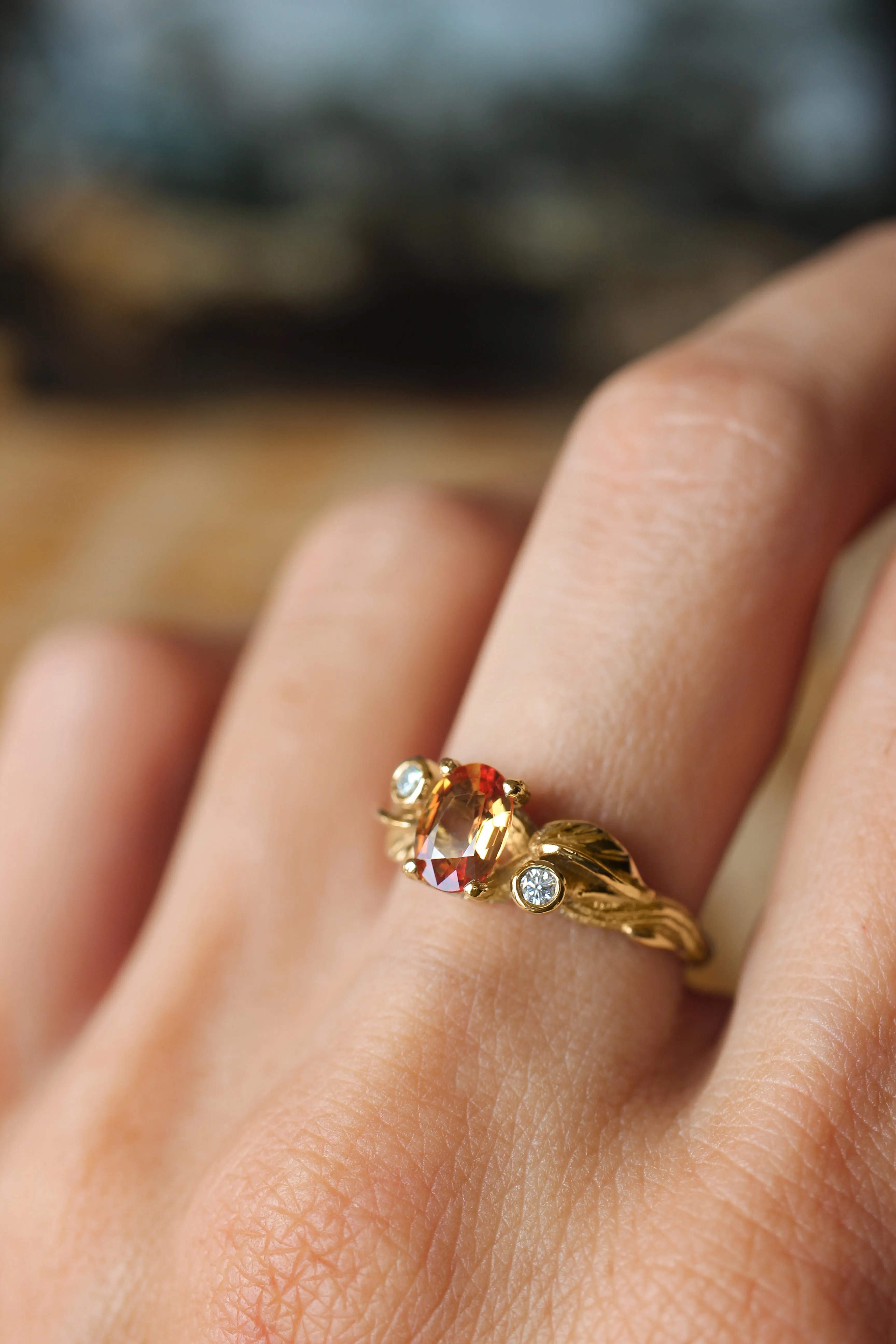 Branch engagement ring with orange sapphire and diamonds / Arius