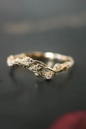 Branch wedding band with diamonds / matching band for rose ring