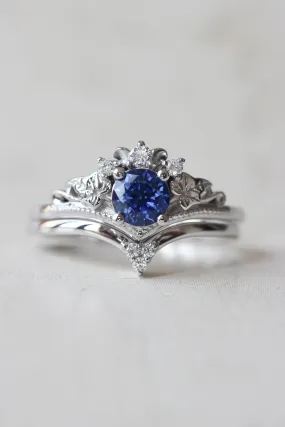 Bridal ring set with lab sapphire and diamonds / Ariadne simplified