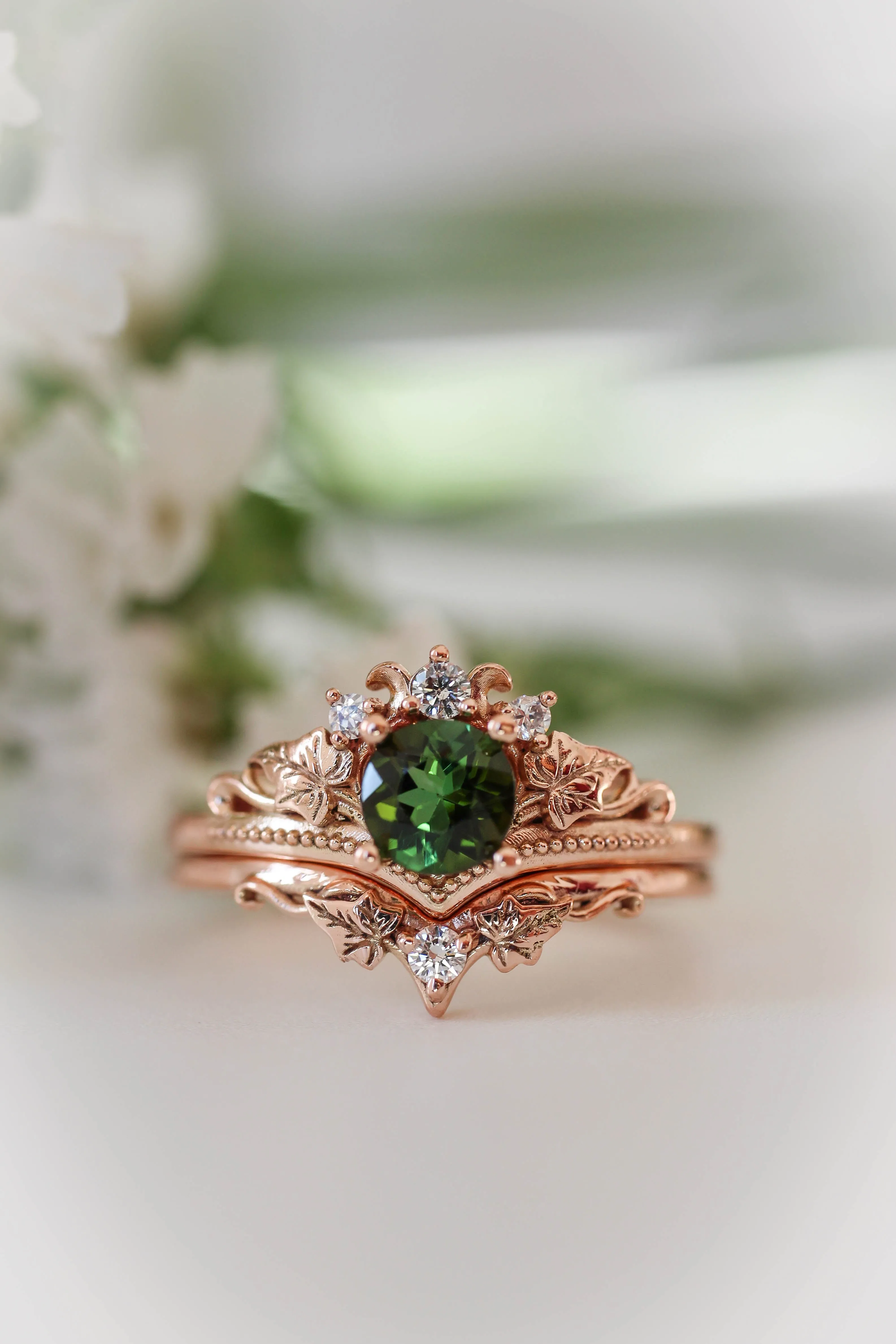 Bridal ring set with tourmaline and diamonds / Ariadne