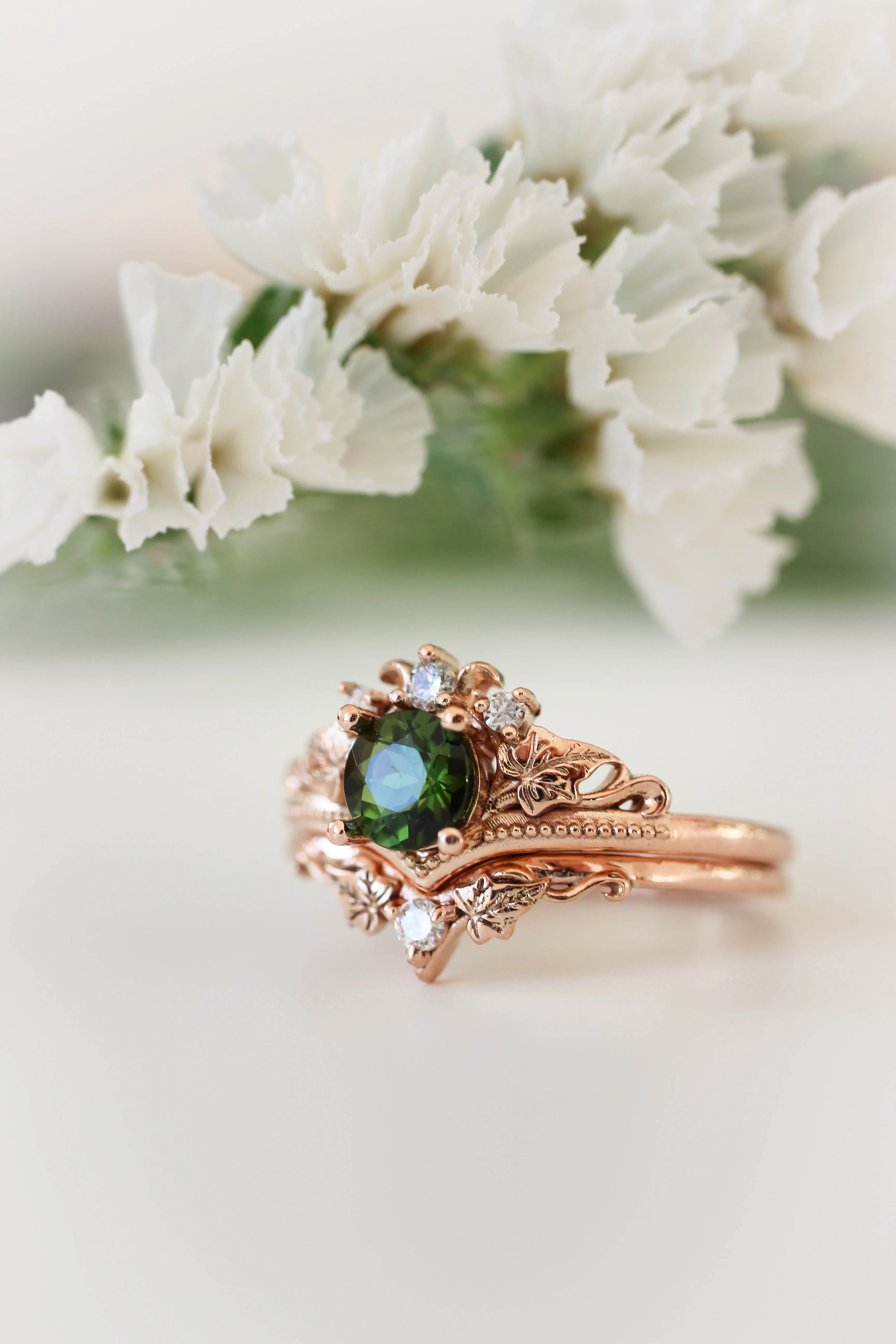 Bridal ring set with tourmaline and diamonds / Ariadne