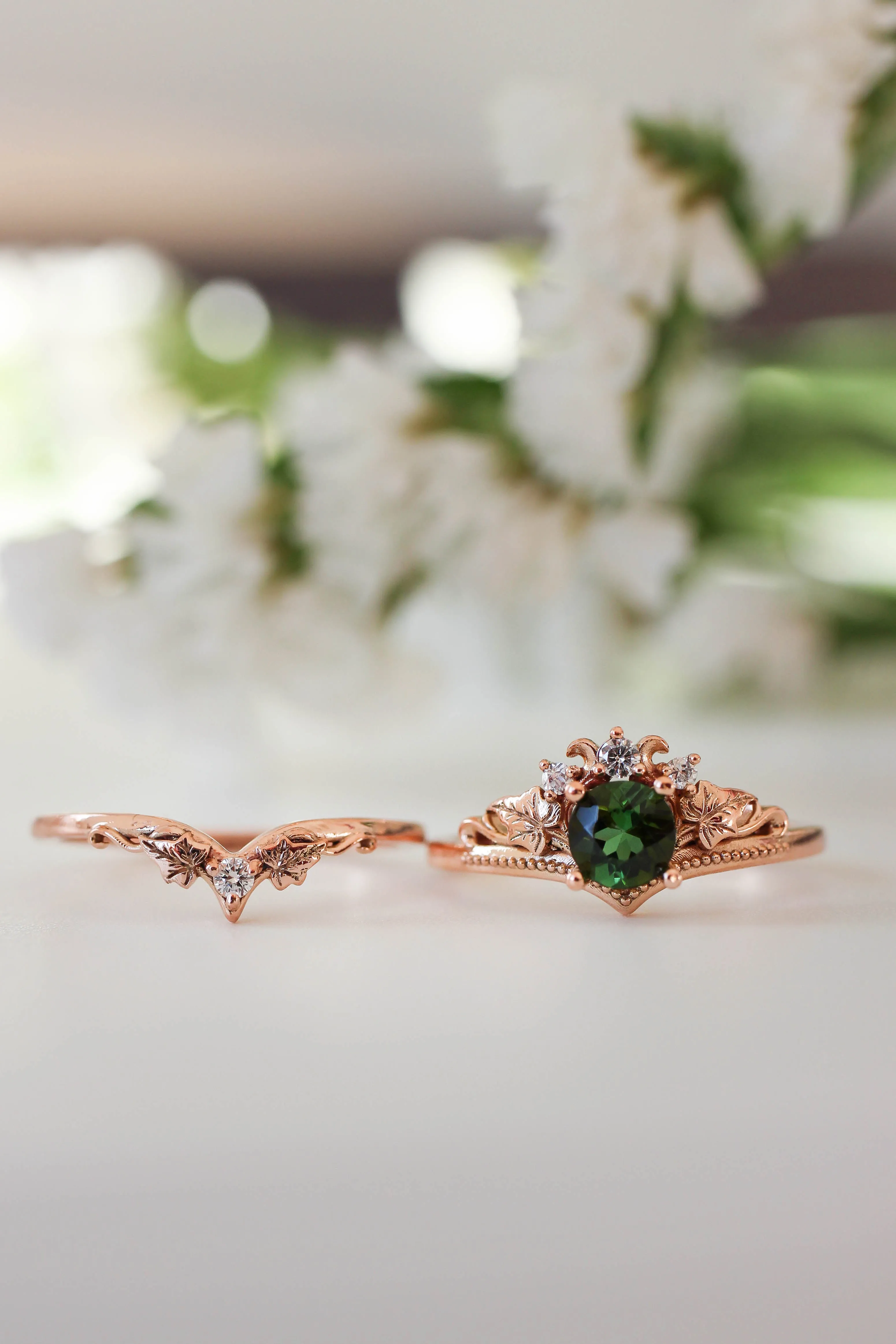 Bridal ring set with tourmaline and diamonds / Ariadne