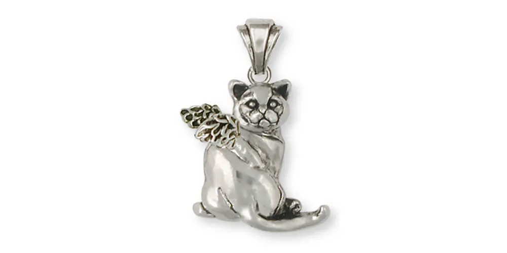 British Shorthair Angel Pendant Jewelry Sterling Silver Handmade Cat Pendant BRS4-AP