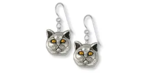 British Shorthair Earrings Jewelry Sterling Silver Handmade Cat Earrings BRS9-SE