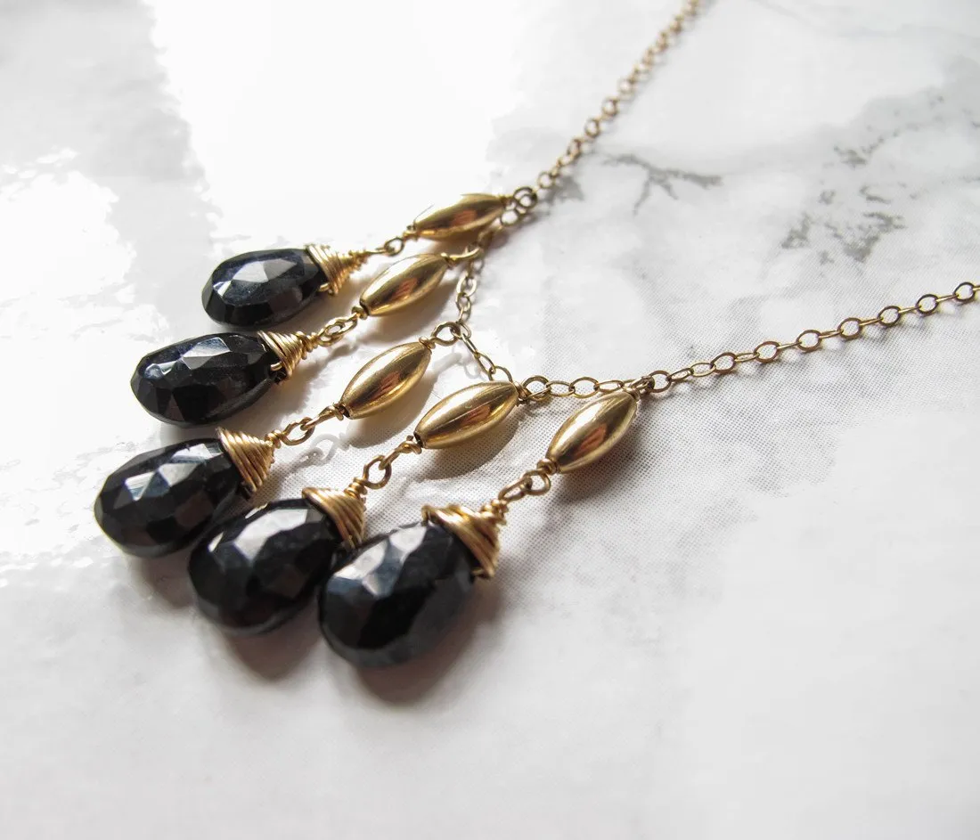 Cascade Gemstone Necklace - Black Spinel