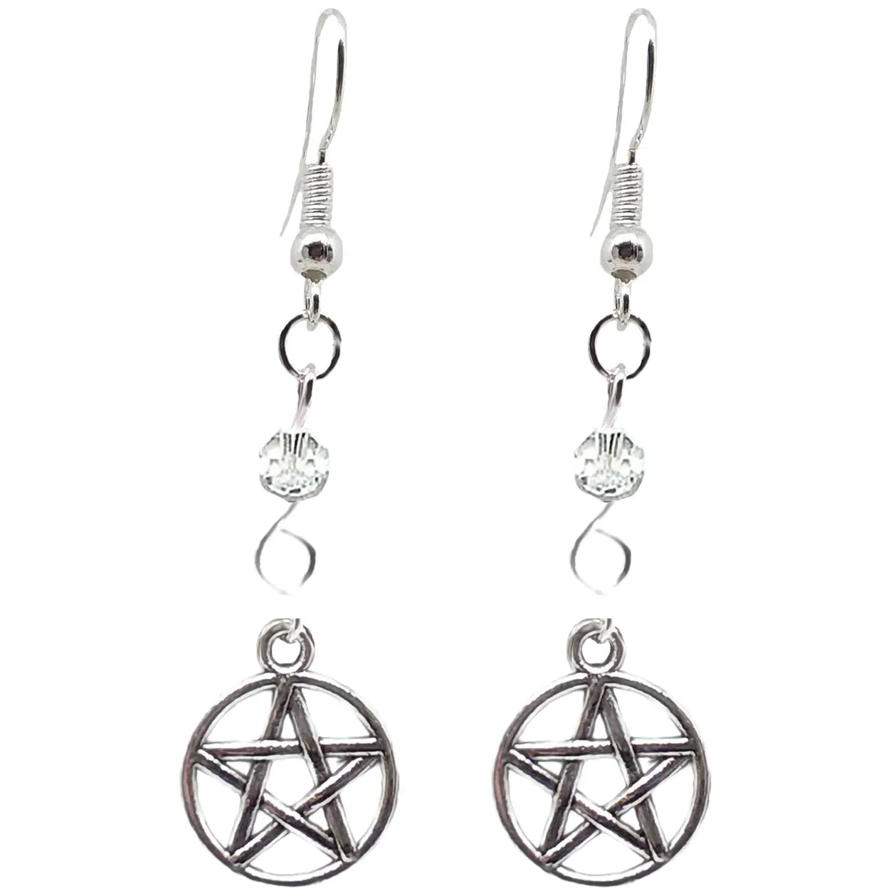 Celtic Gothic Halloween Pagan Wicca Wiccan Pentacle Charm Beaded with Silver Plated Metal Ear Hook Dangle Earrings