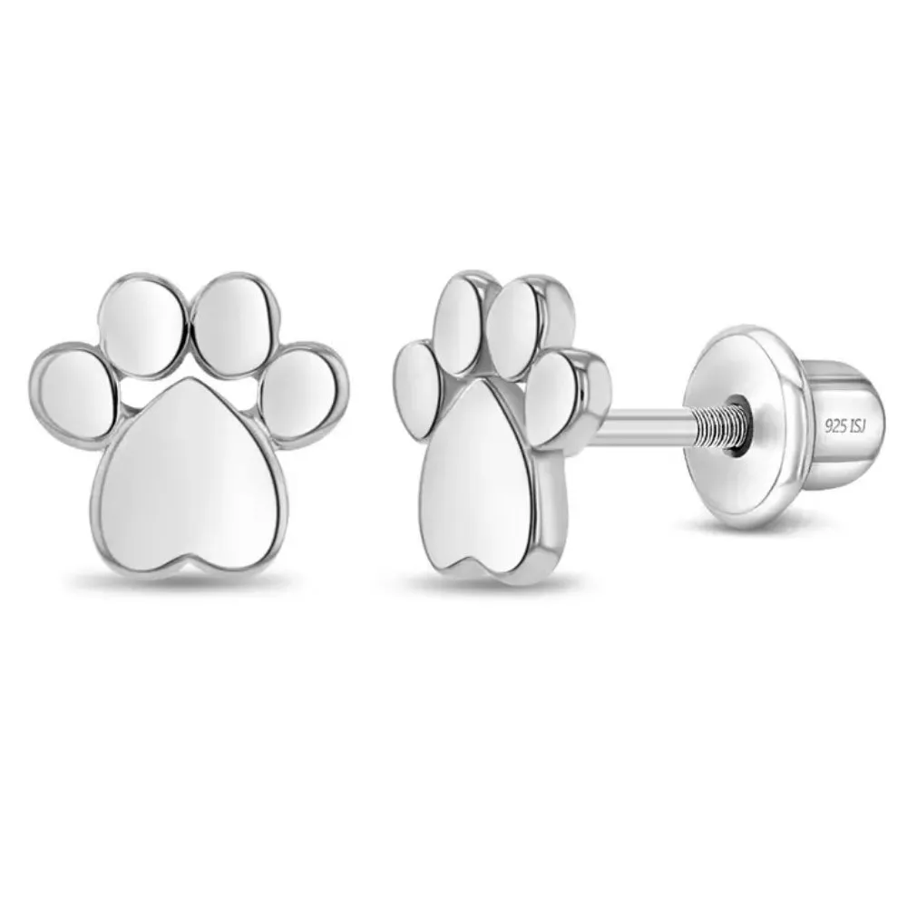 Children's Sterling Silver My Furry Friend Dog Paw Earrings