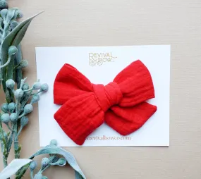 Christmas Bow on Clip in Holly Berry Gauze