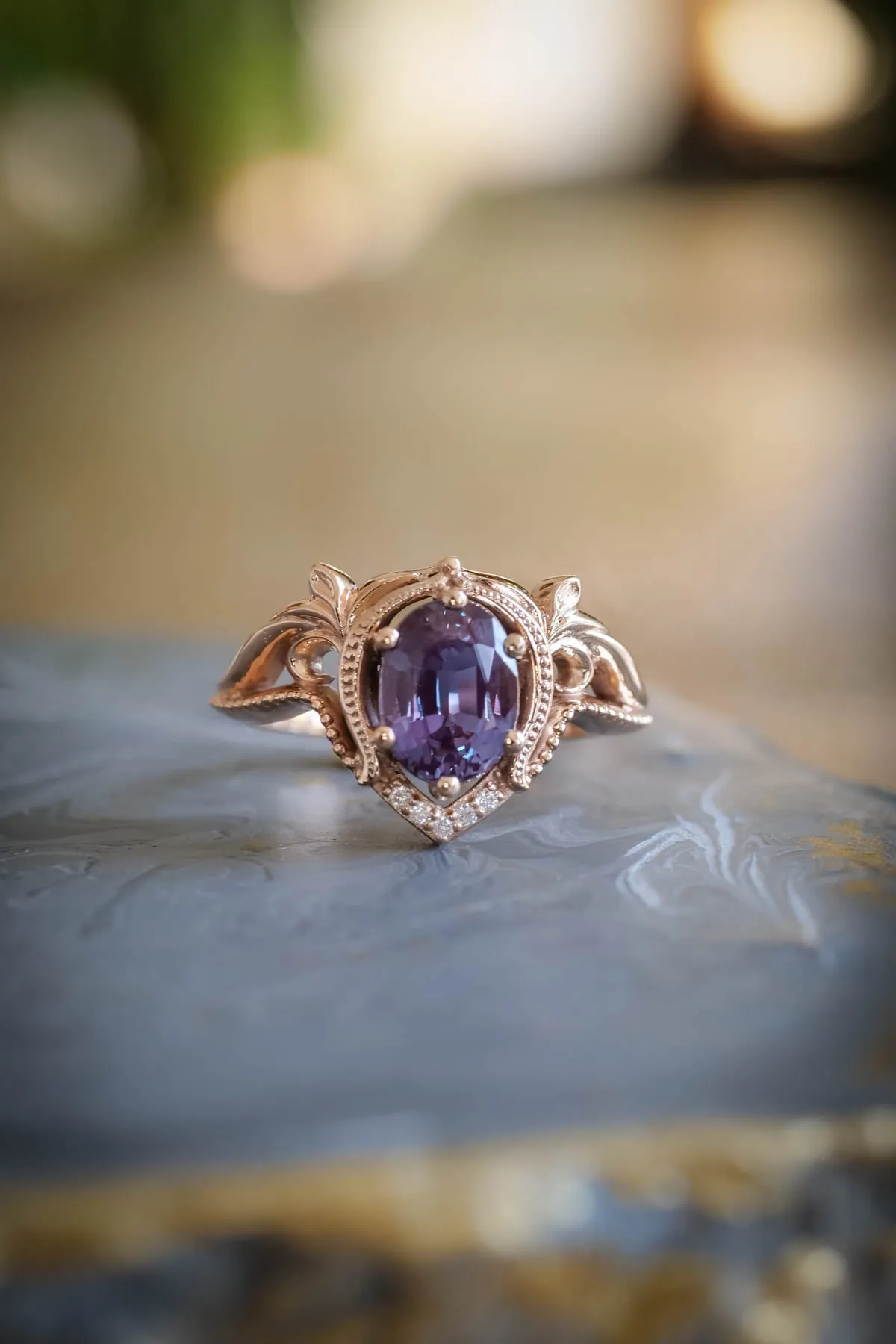 Colour changing alexandrite engagement ring, gold statement ring / Lida