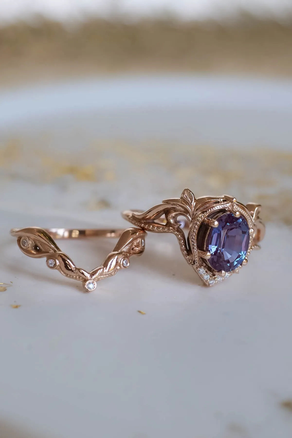 Colour changing alexandrite engagement ring, gold statement ring / Lida