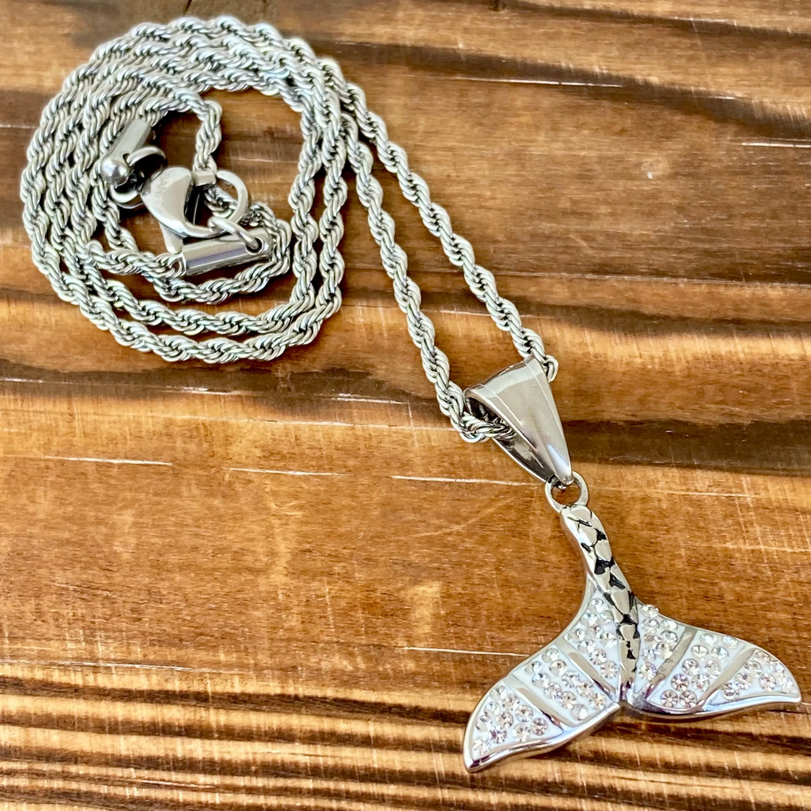 Crystal Mermaid Tail Mini Pendant - Rope Necklace - AJ24M