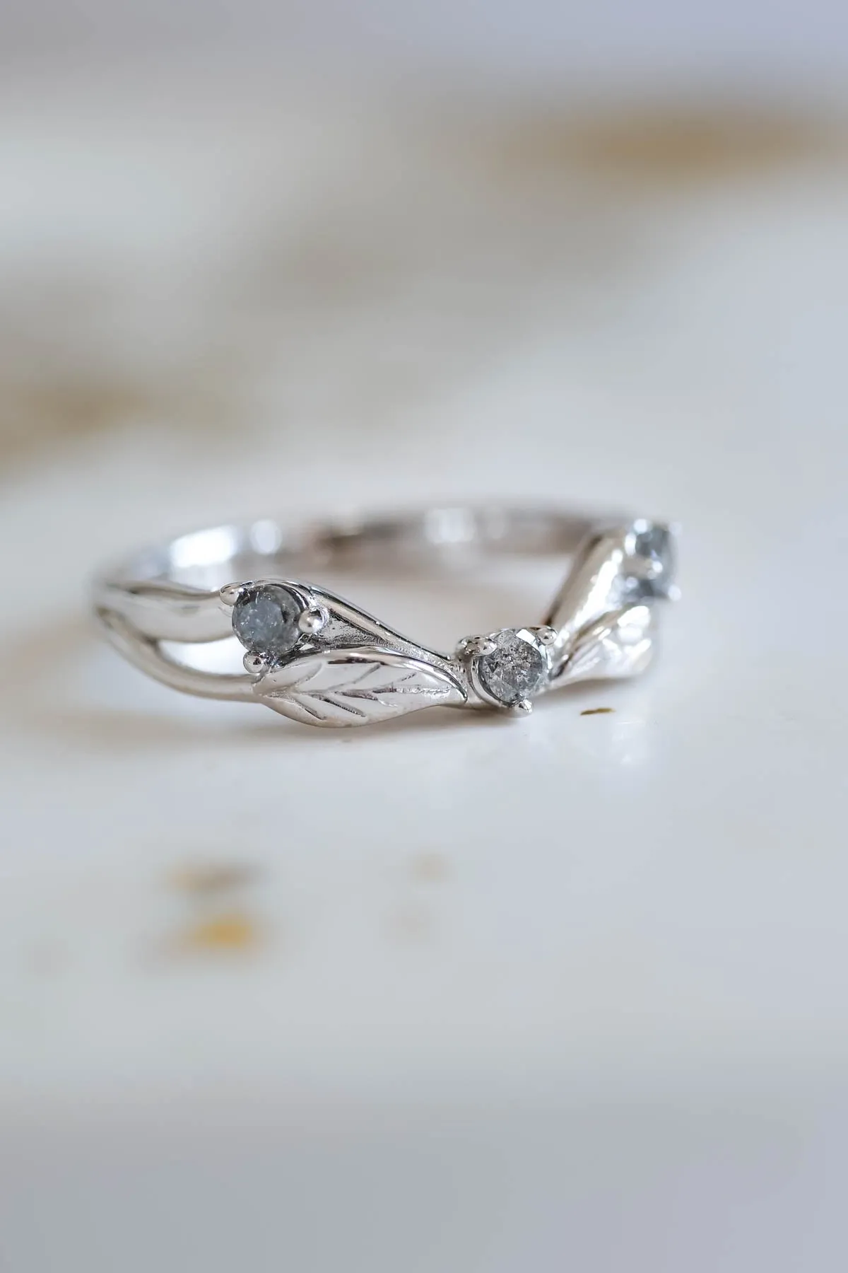 Curved wedding band with salt and pepper diamonds / matching band for Clematis