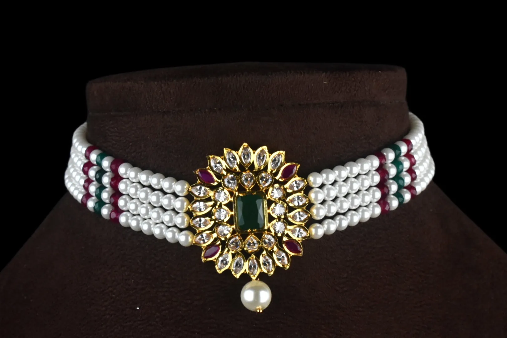 Cz Pendant & Beads Choker Set By Asp Fashion Jewellery