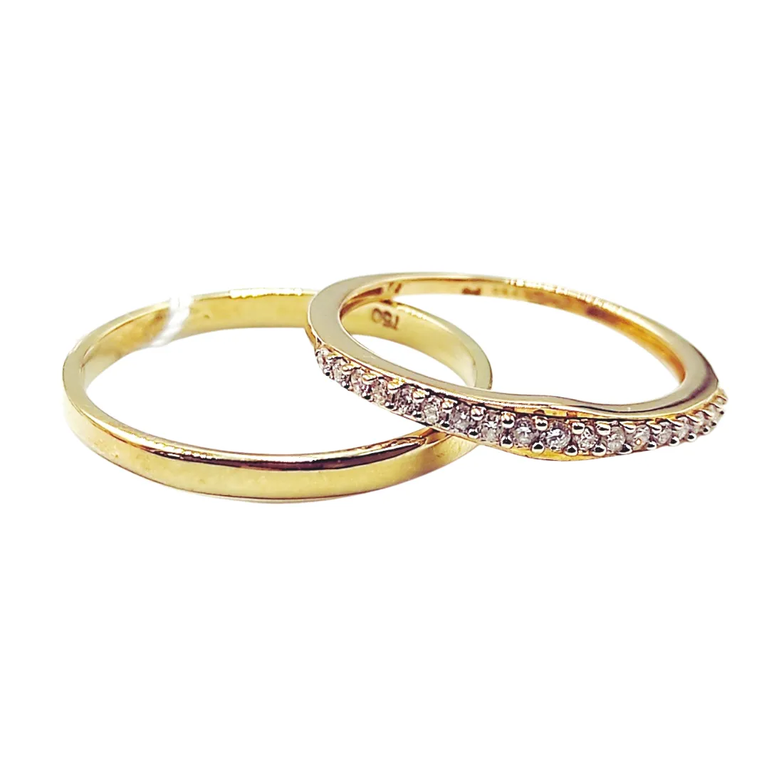 Diamond Curved Half Eternity Wedding Bands 18K Yellow Gold