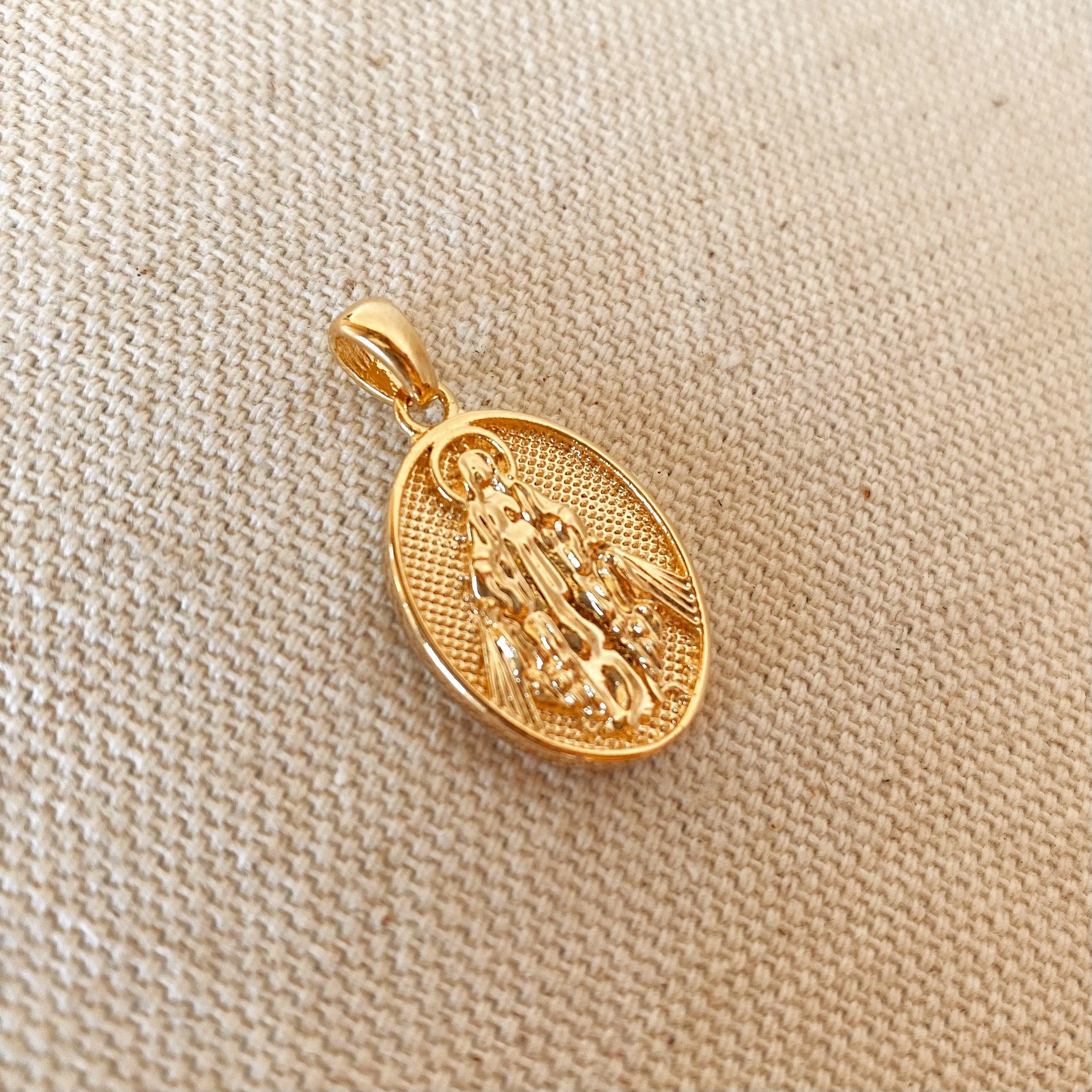 Double Sided 18k Gold Filled Lady Mother of Grace Pendant