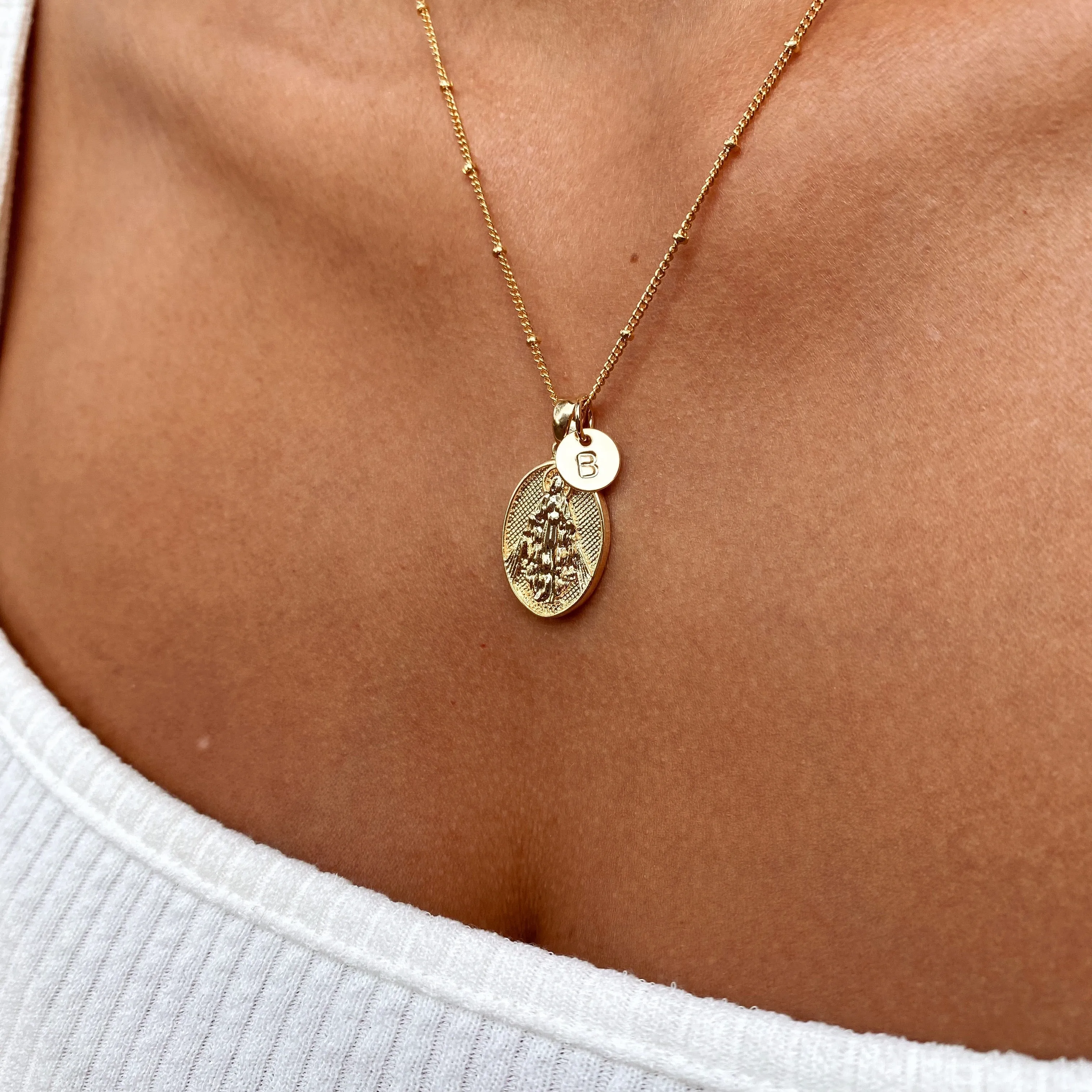 Double Sided 18k Gold Filled Lady Mother of Grace Pendant