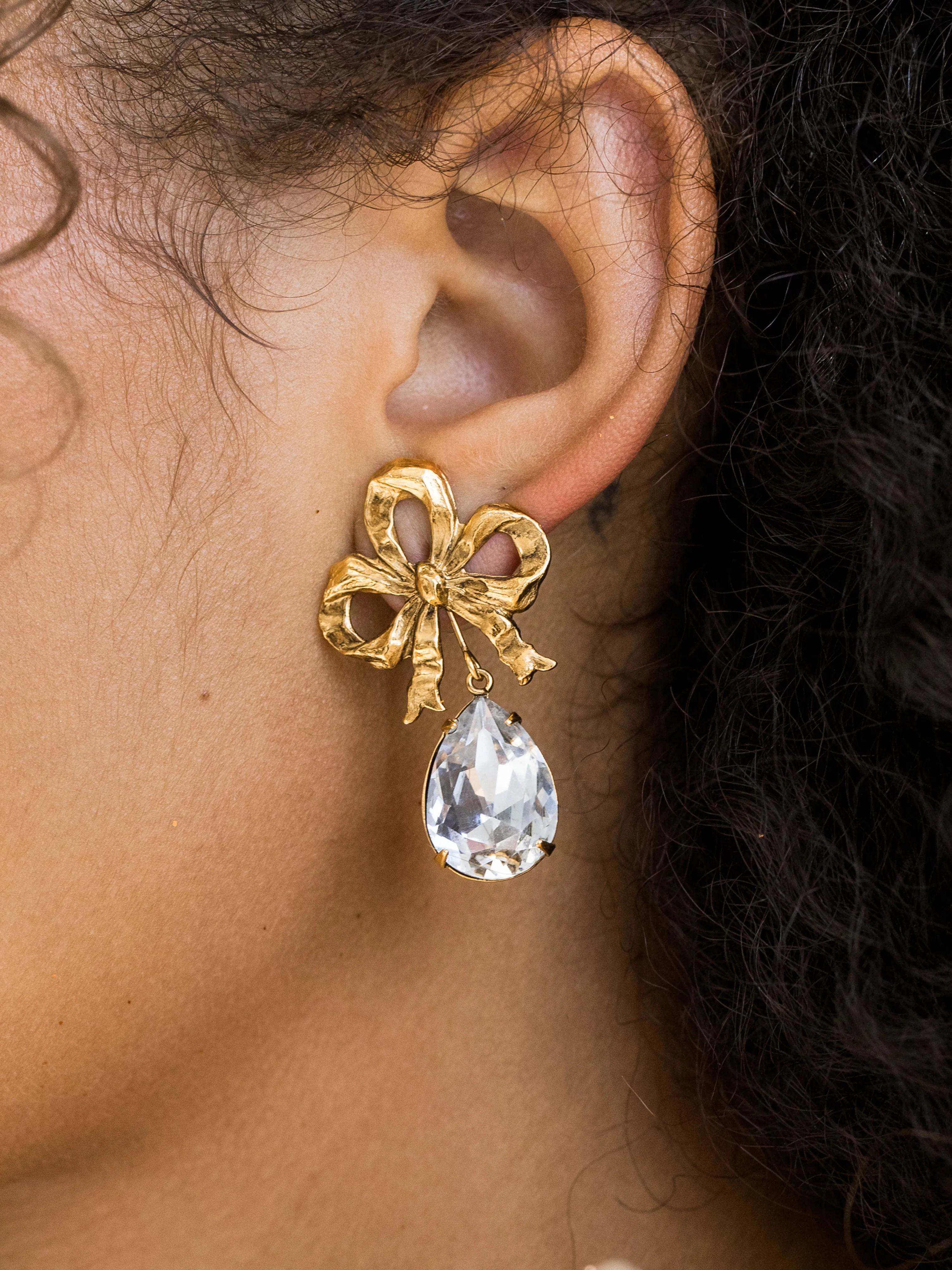 Eloise Crystal Gold Plated Bow Stud Earrings