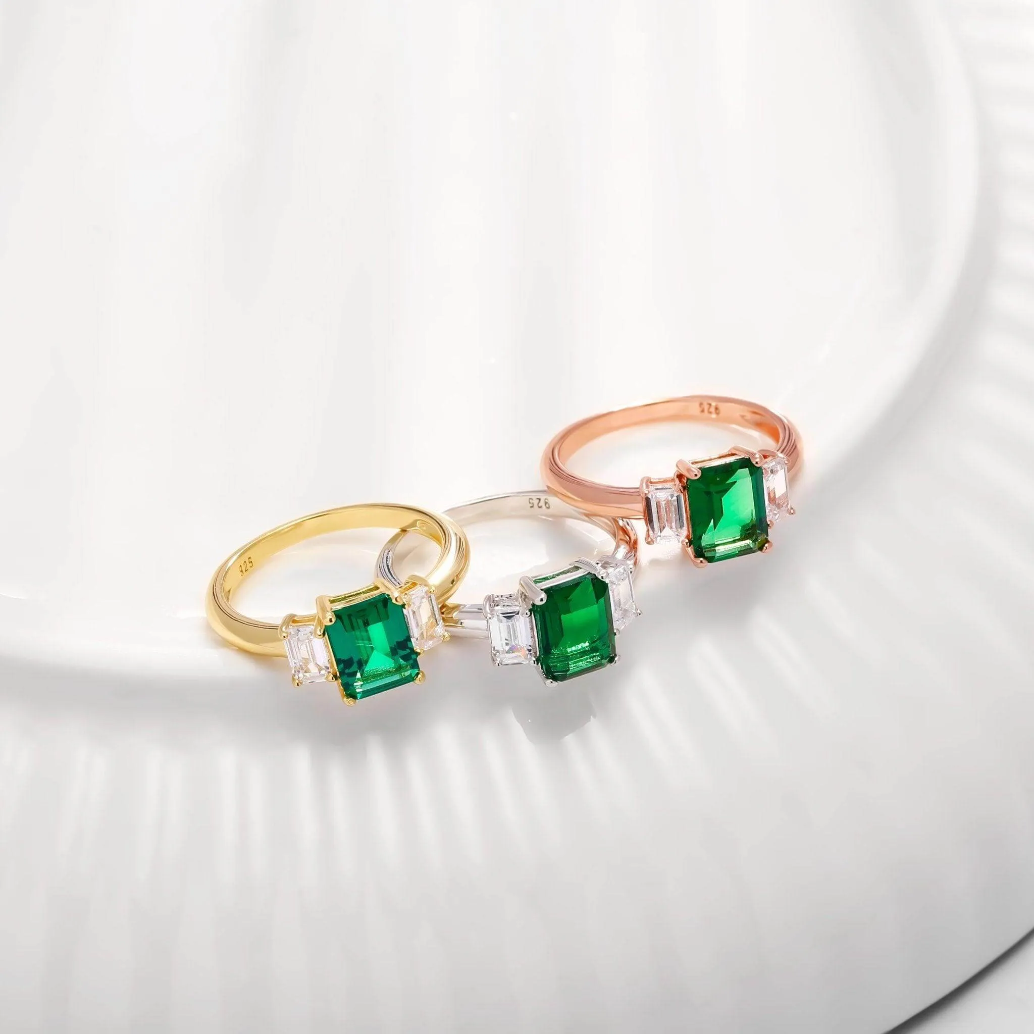 Emerald Cubic Zirconia Diamond Wedding Ring The Earth Jewelry Set collection Designed by Tanin