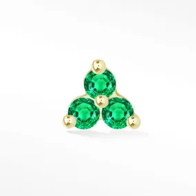 Emerald Flat Back Earring Trinity 14k Yellow