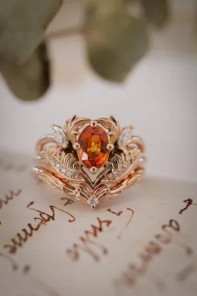 Engagement ring set with orange sapphire / Adonis