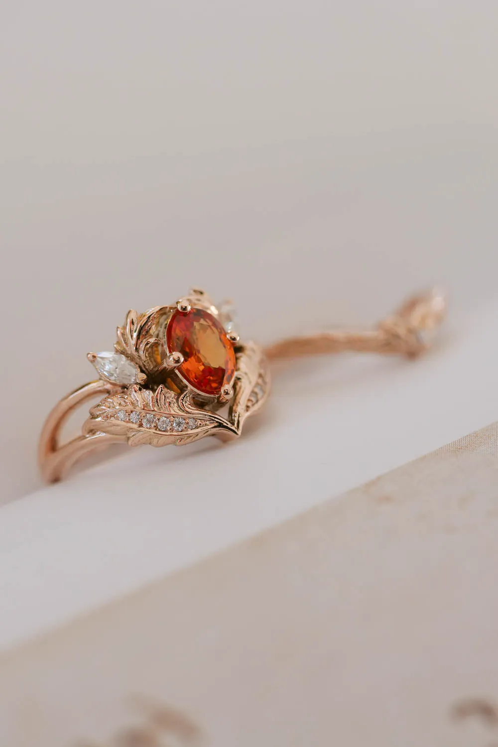 Engagement ring set with orange sapphire / Adonis