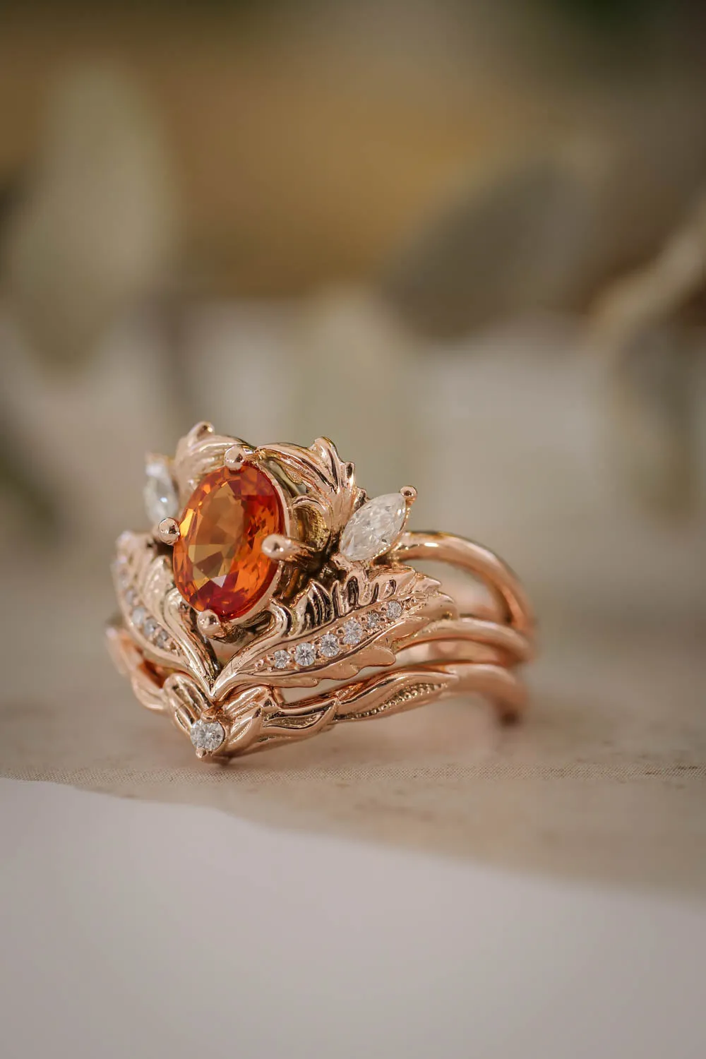 Engagement ring set with orange sapphire / Adonis