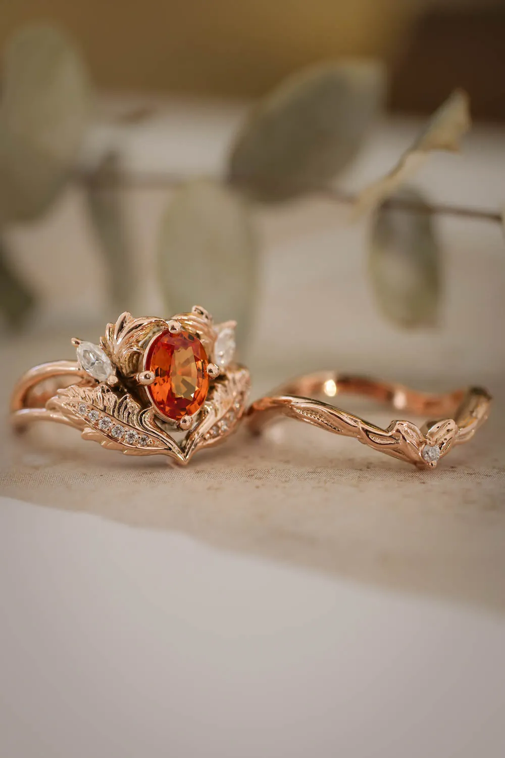 Engagement ring set with orange sapphire / Adonis