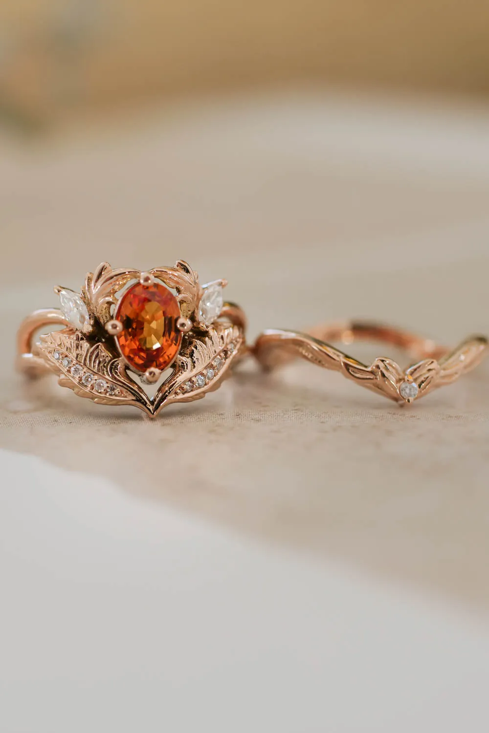 Engagement ring set with orange sapphire / Adonis