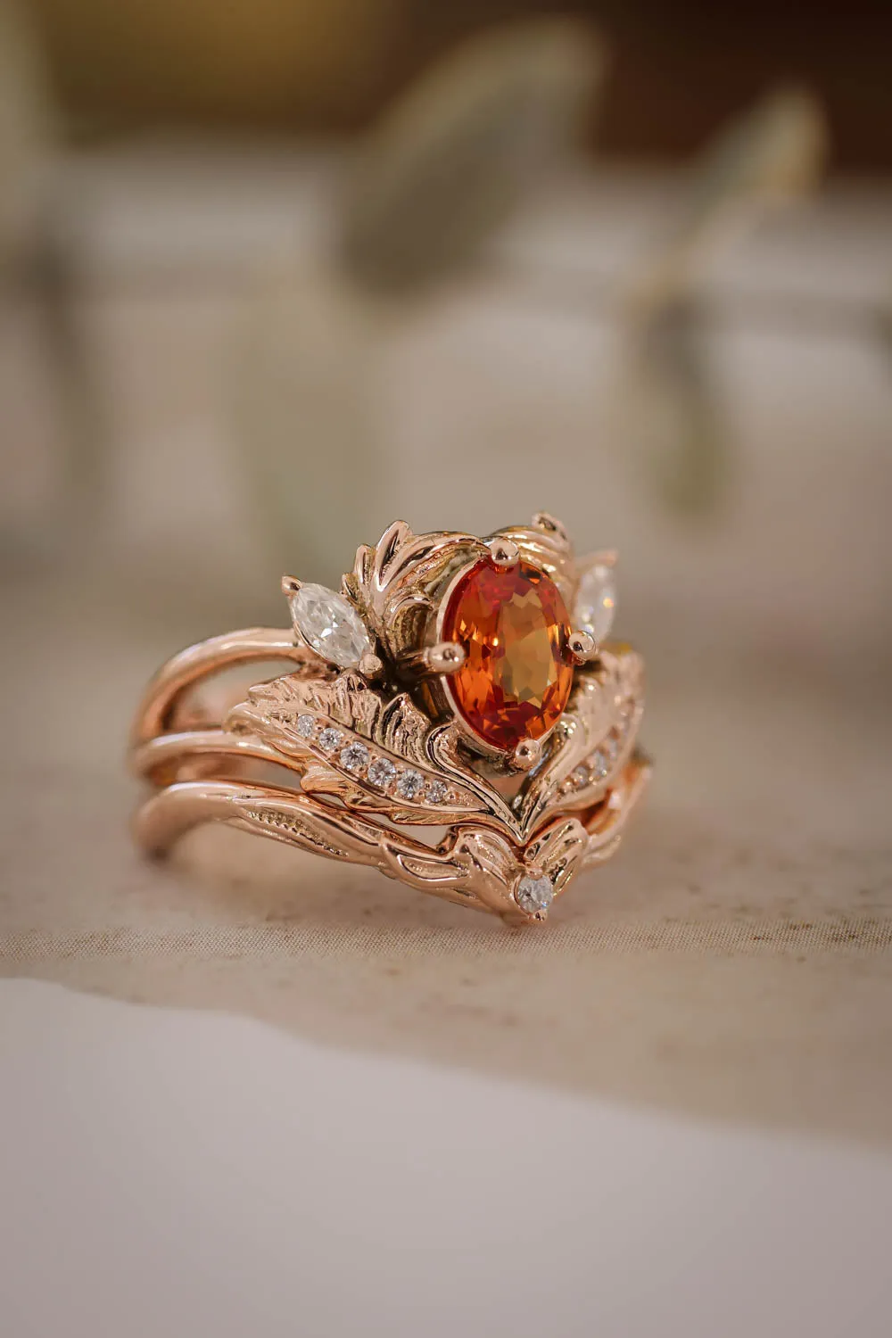 Engagement ring set with orange sapphire / Adonis