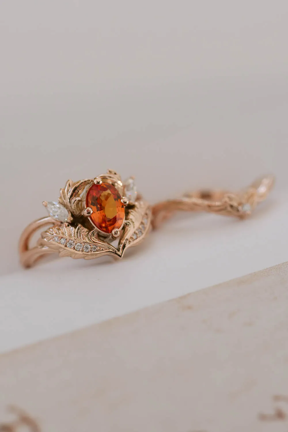 Engagement ring set with orange sapphire / Adonis