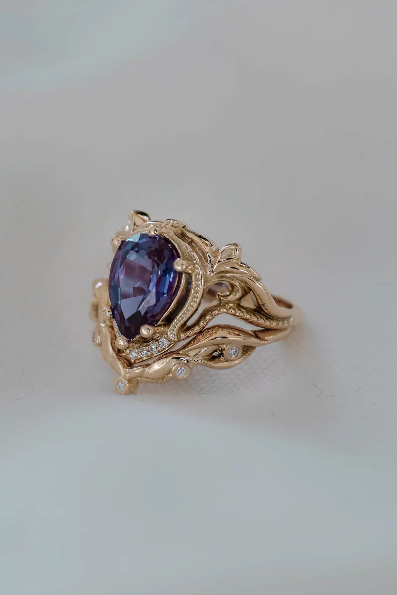 Engagement ring with big pear cut lab alexandrite / Lida