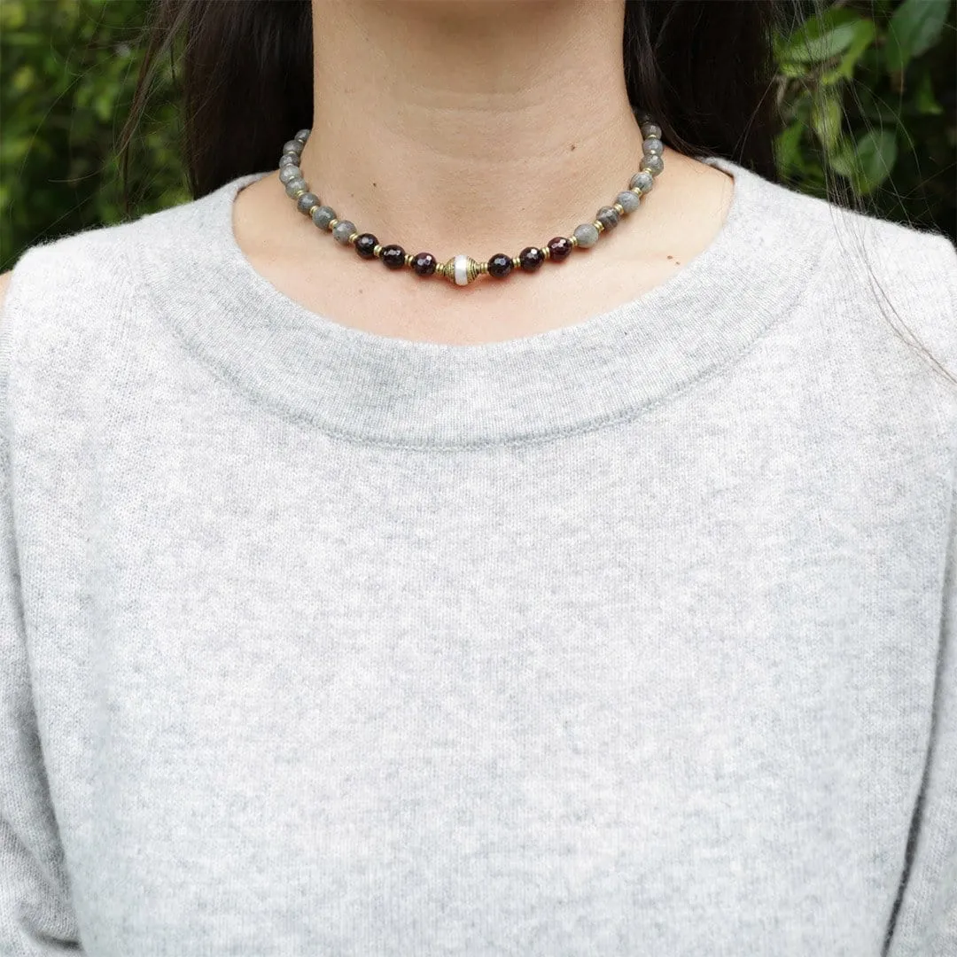 Garnet and Labradorite Love and Serendipity Mala Choker