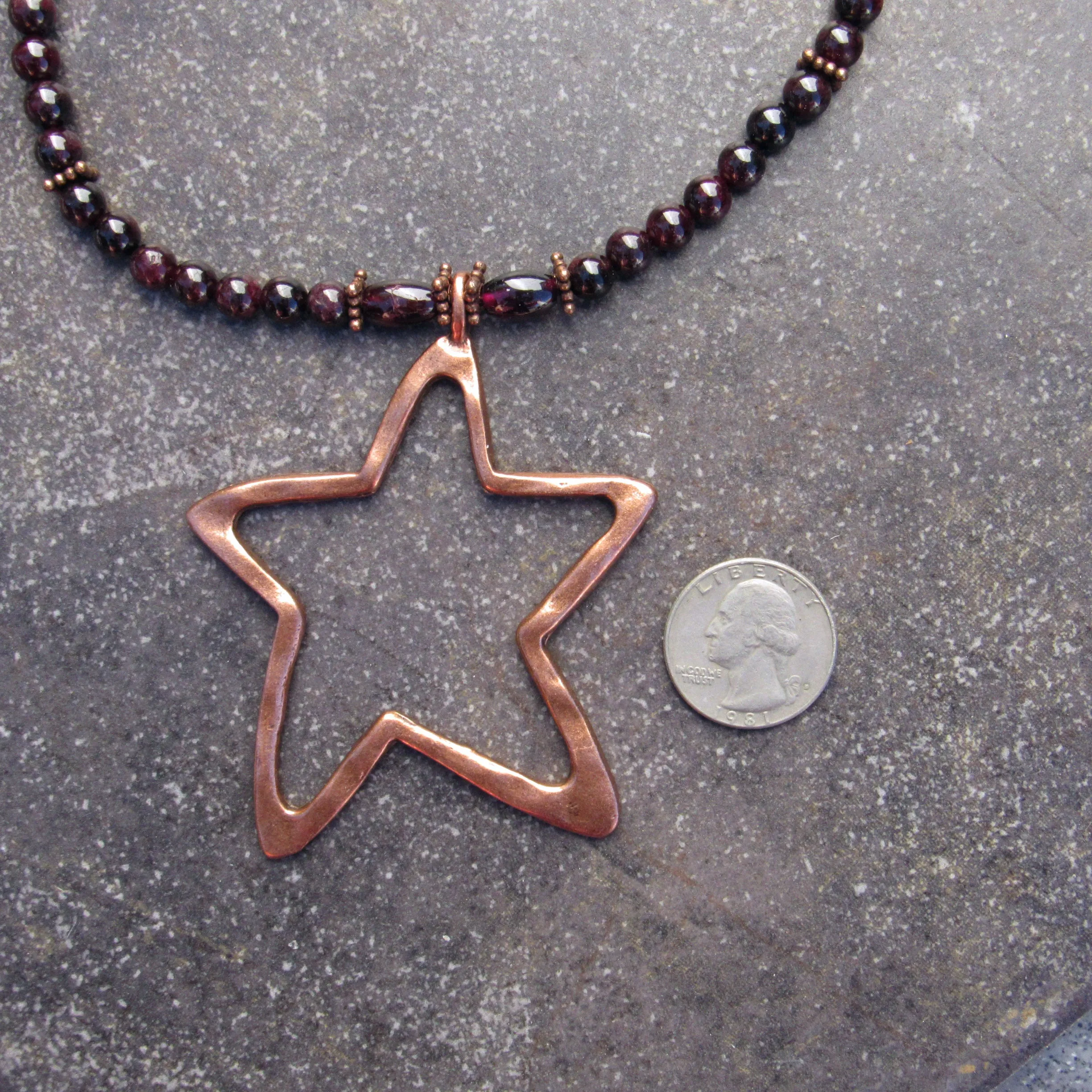 Garnet gemstone with Copper Star pendant Necklace