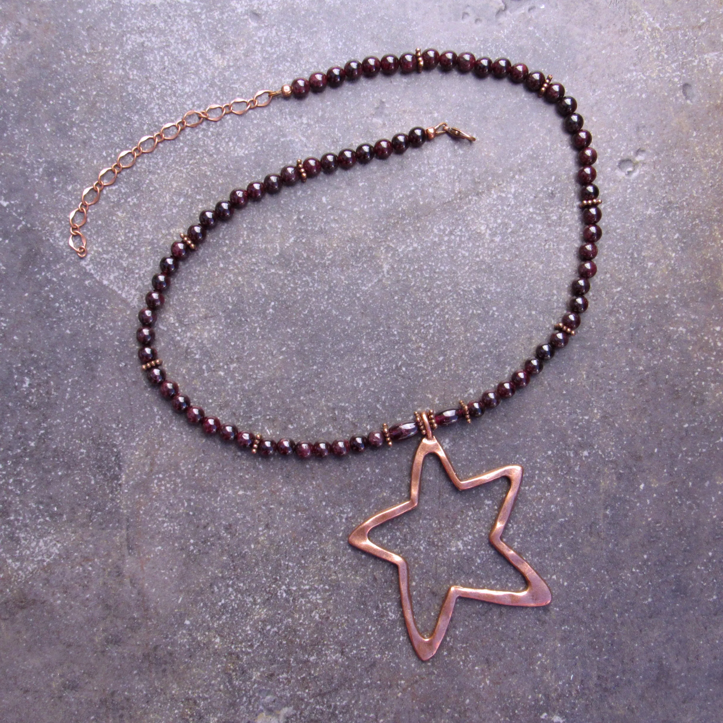 Garnet gemstone with Copper Star pendant Necklace