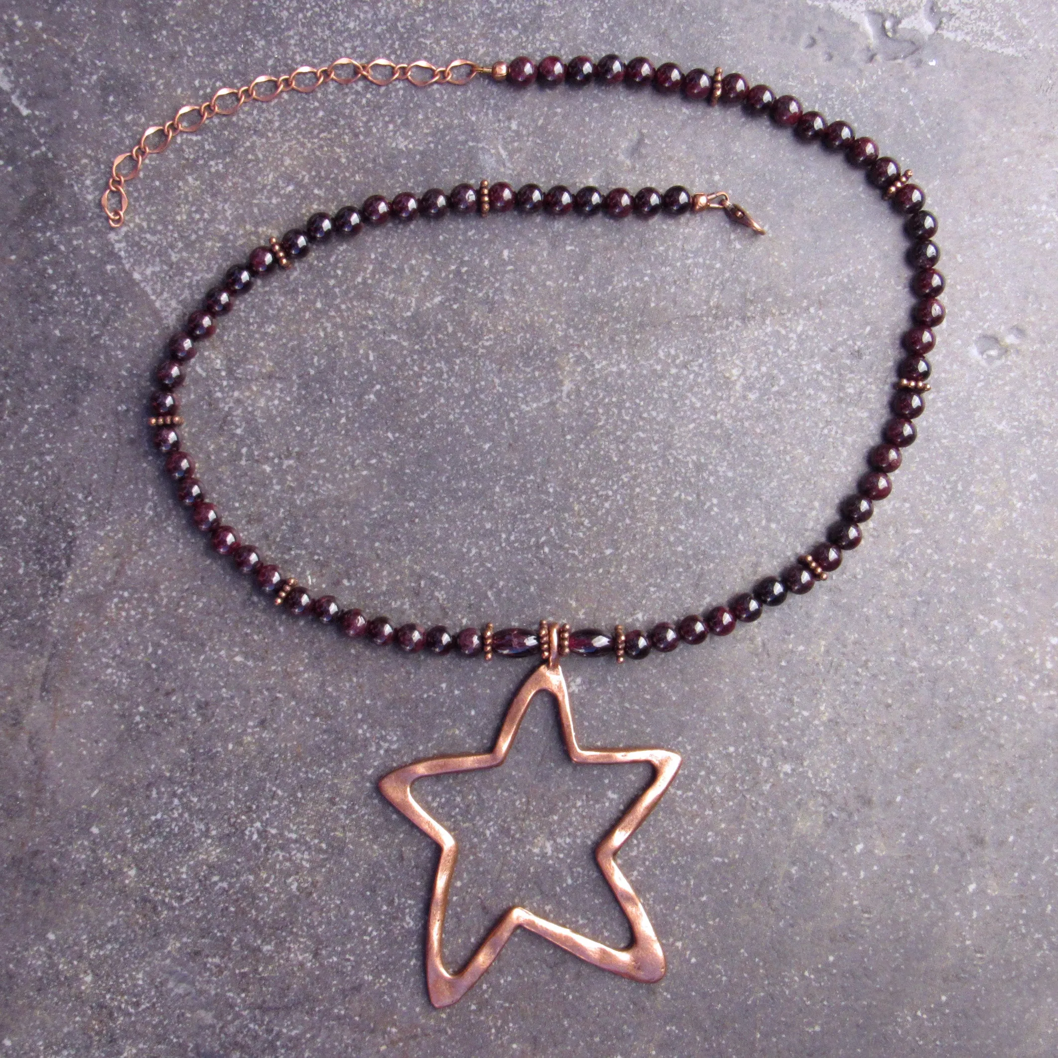 Garnet gemstone with Copper Star pendant Necklace