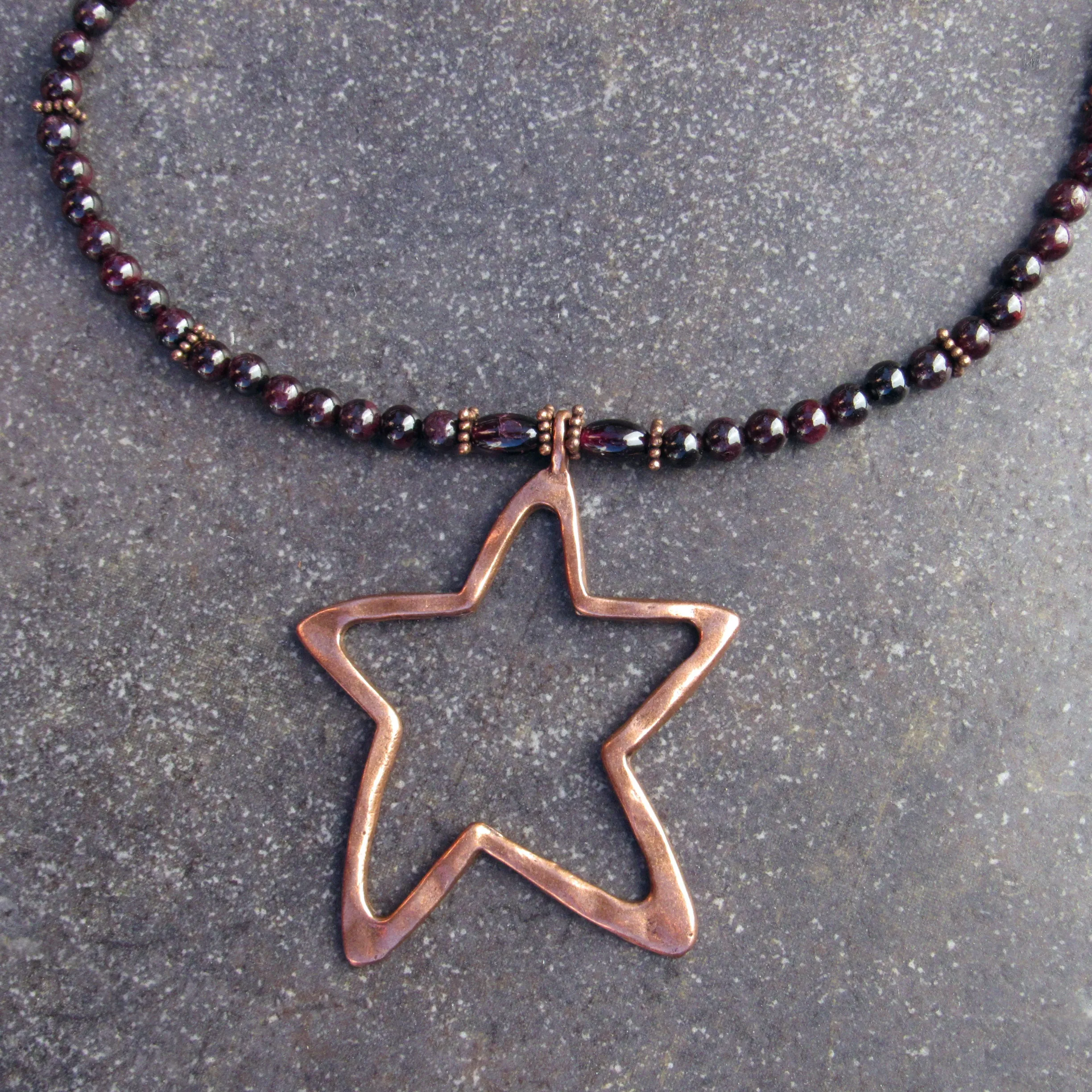 Garnet gemstone with Copper Star pendant Necklace