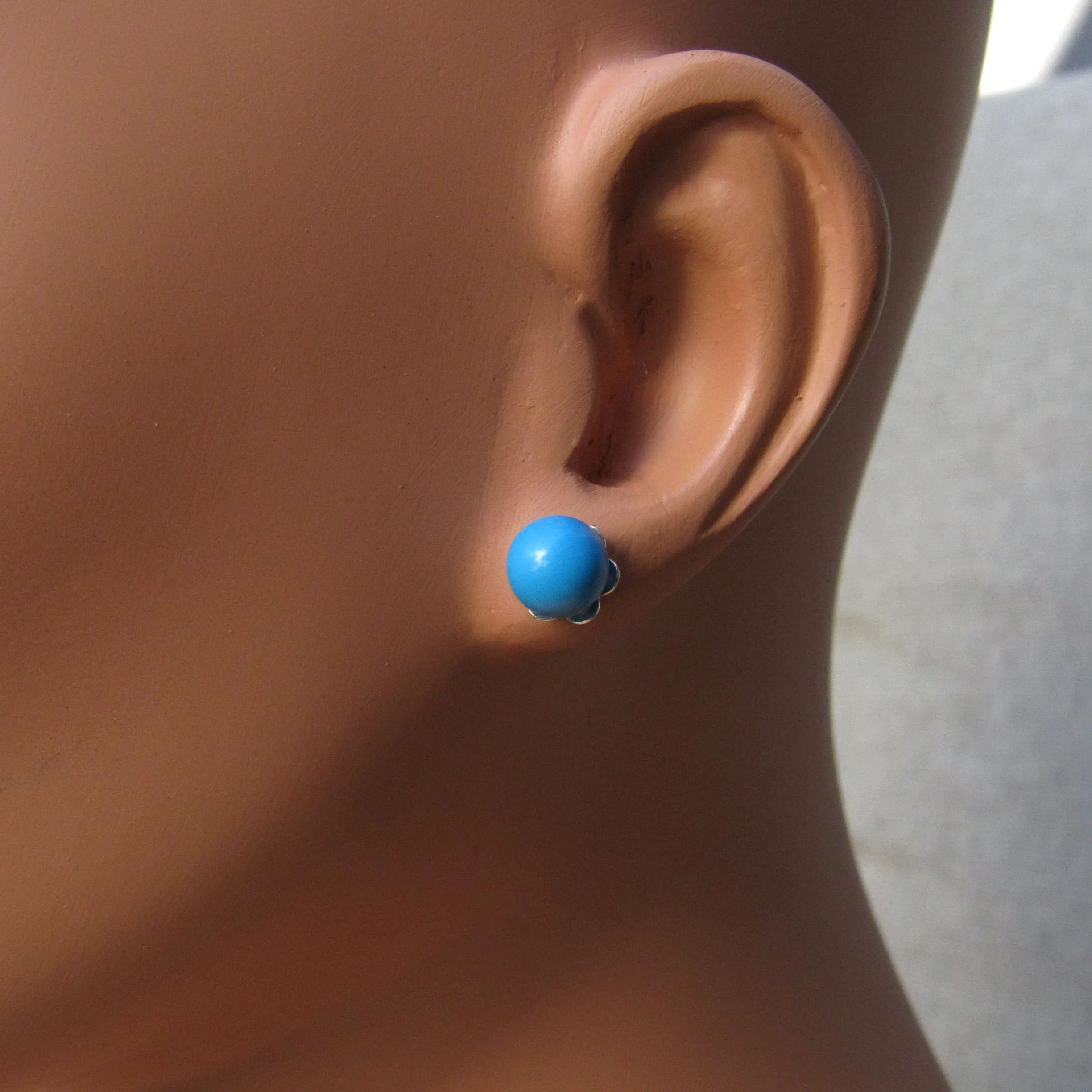 Genuine Sleeping Beauty Turquoise 8 mm Studs on Sterling Silver posts