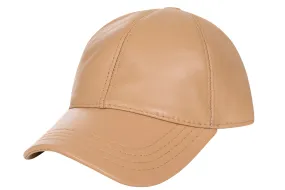 Genuine Tan Leather Baseball Cap - Curve Peak