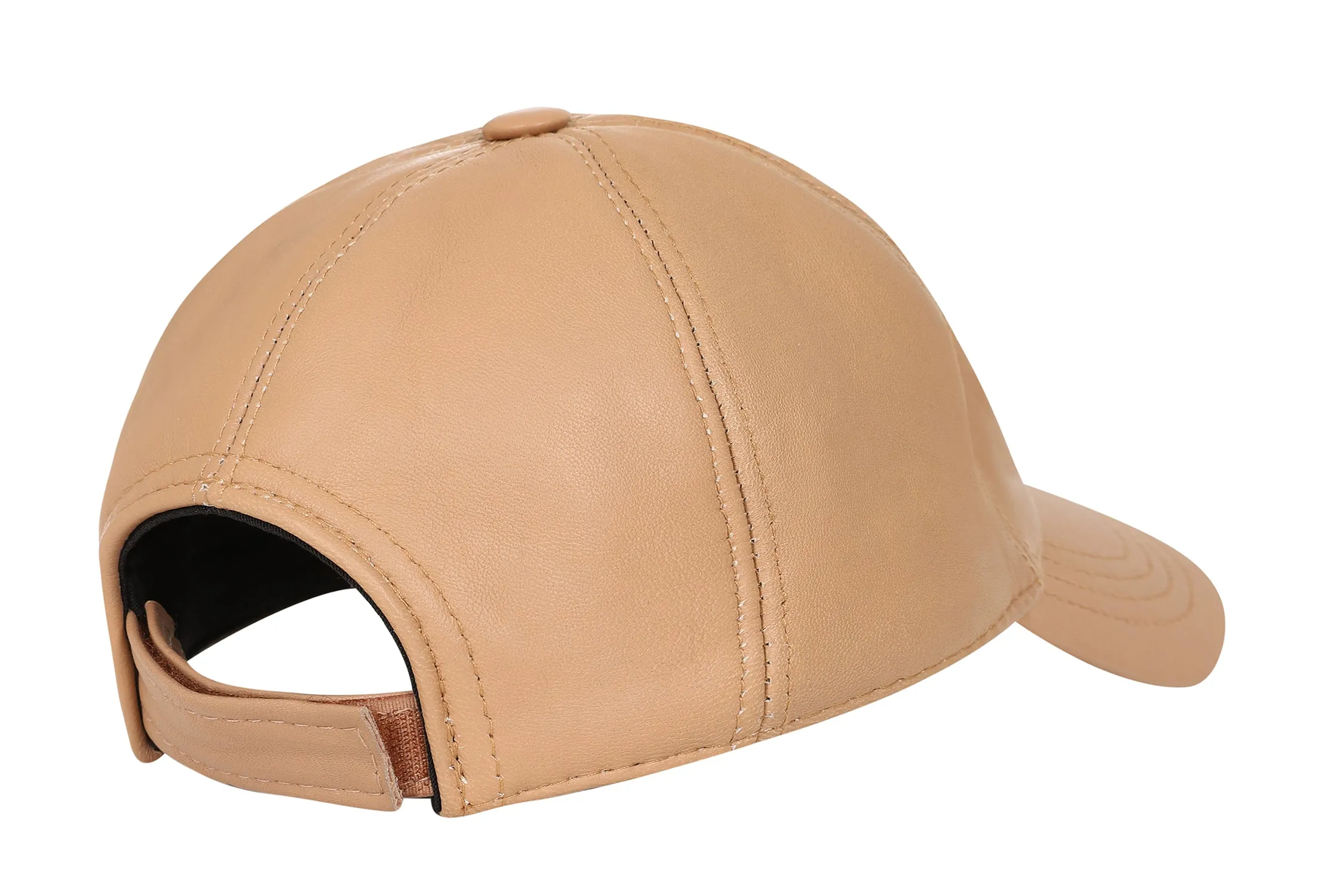 Genuine Tan Leather Baseball Cap - Curve Peak