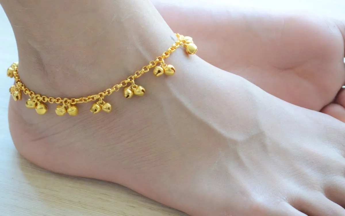 Gold Bell Anklet, Traditional Indian Payal, Statement Anklet Bracelet, Summer Wedding Jewelry