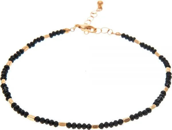 Gold Black Bead Anklet